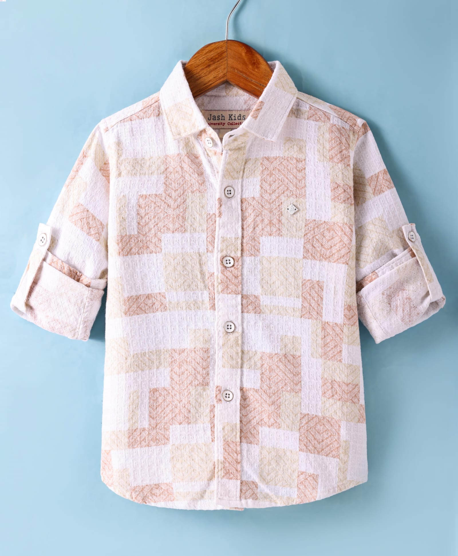 JASH KIDS Cotton Knit Full Sleeves Abstract Printed Shirt - Tan-image-10