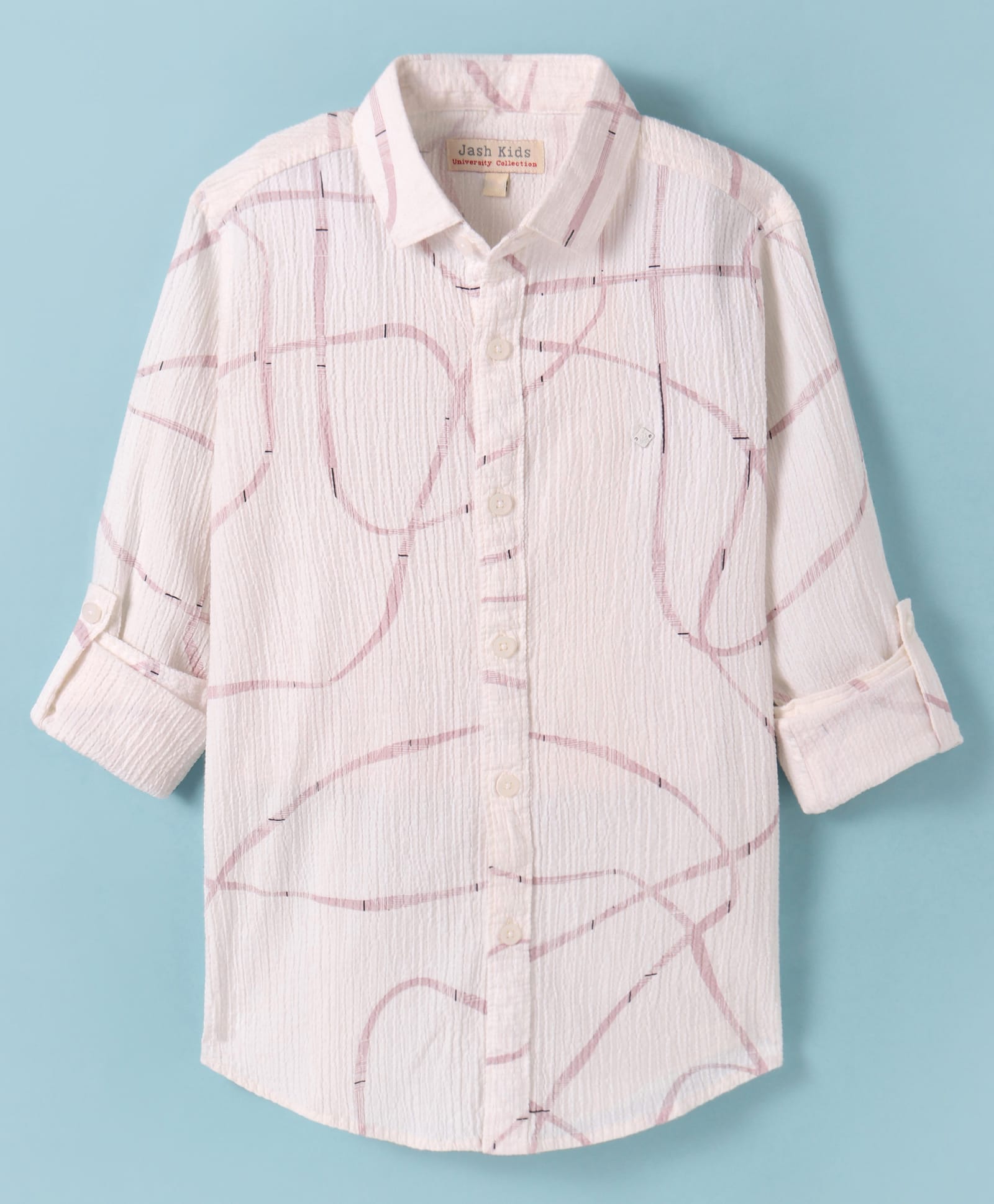 JASH KIDS Cotton Knit Full Sleeves Abstract Art Printed Shirt - Pink & White-picture-15
