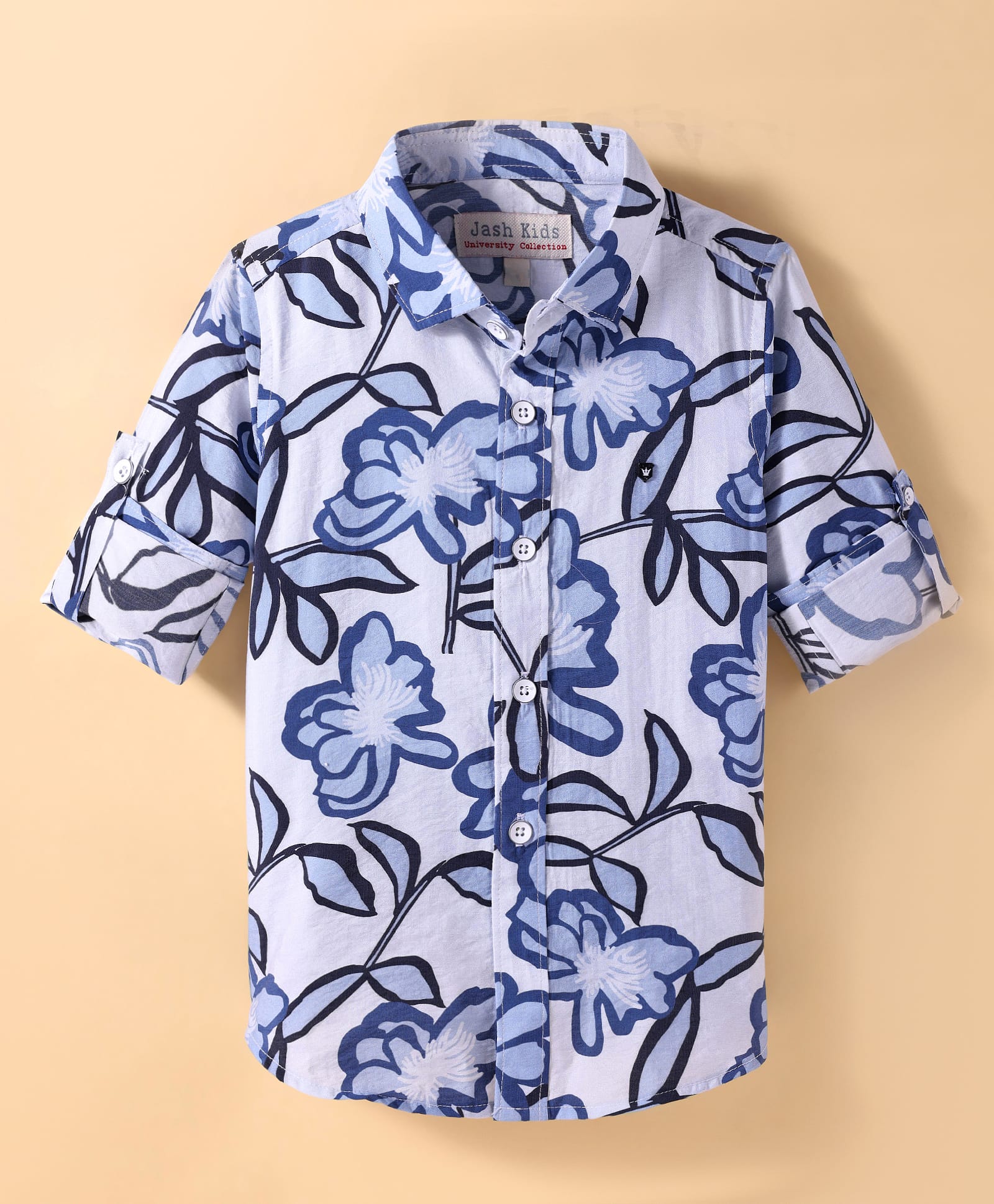 JASH KIDS Cotton Knit Full Sleeves Shirt with Floral Print - Light Blue-picture-35