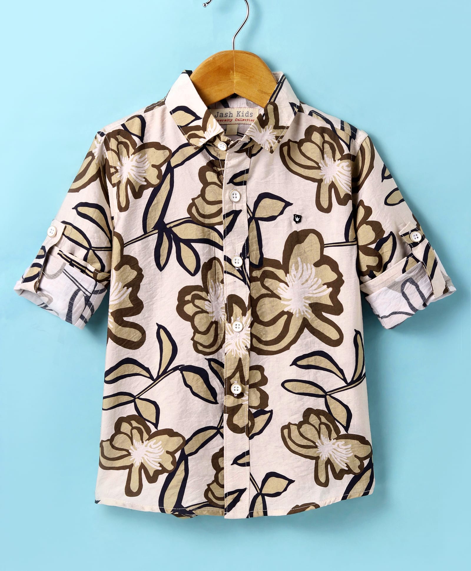 JASH KIDS Cotton Knit Full Sleeves Shirt with Floral Print - Cream-picture-36