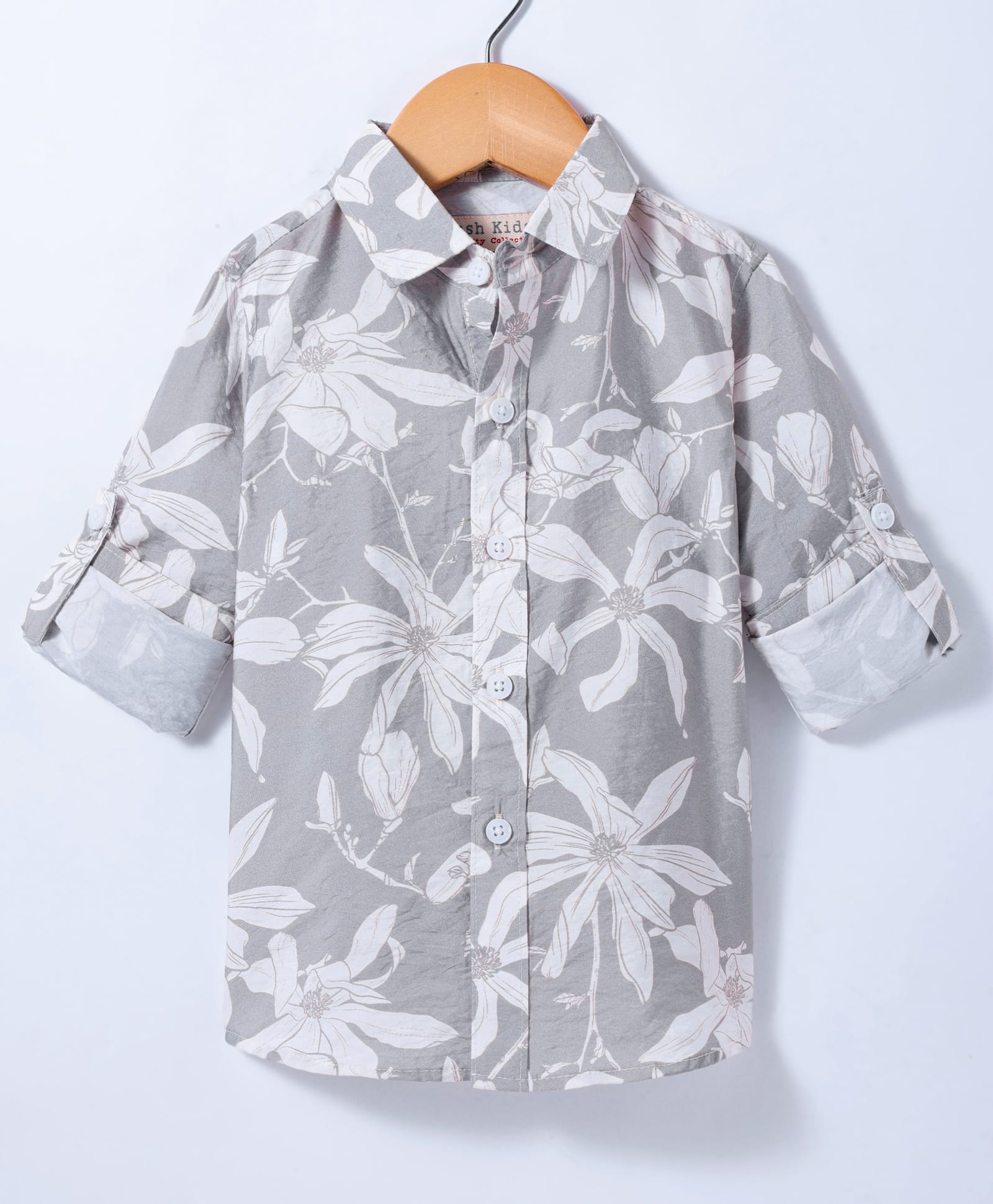 JASH KIDS Cotton Knit Full Sleeves Shirt with Floral Print - Grey-image-11