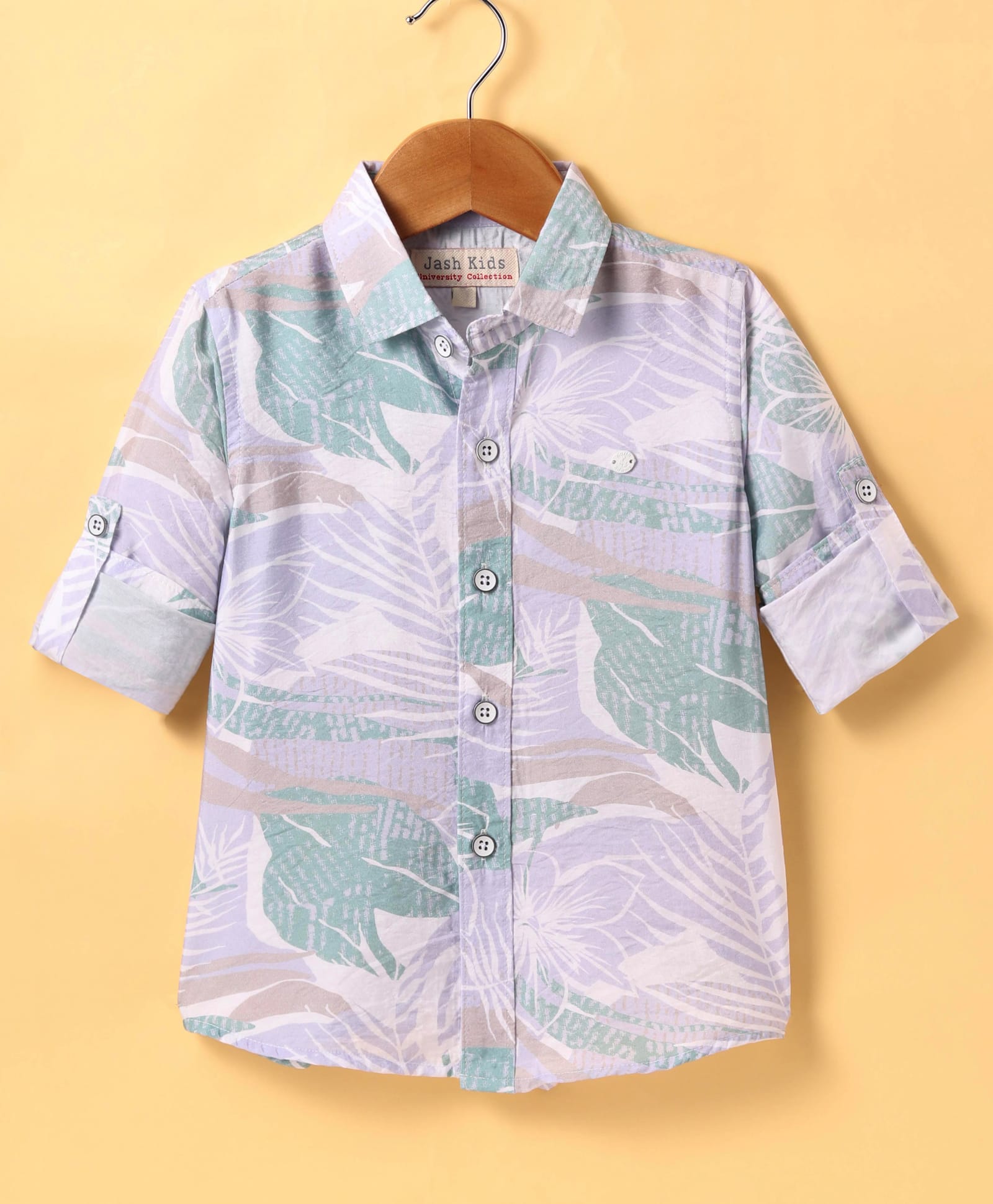 JASH KIDS Cotton Knit Full Sleeves Shirt With Tropical Theme Print - Blue-picture-11