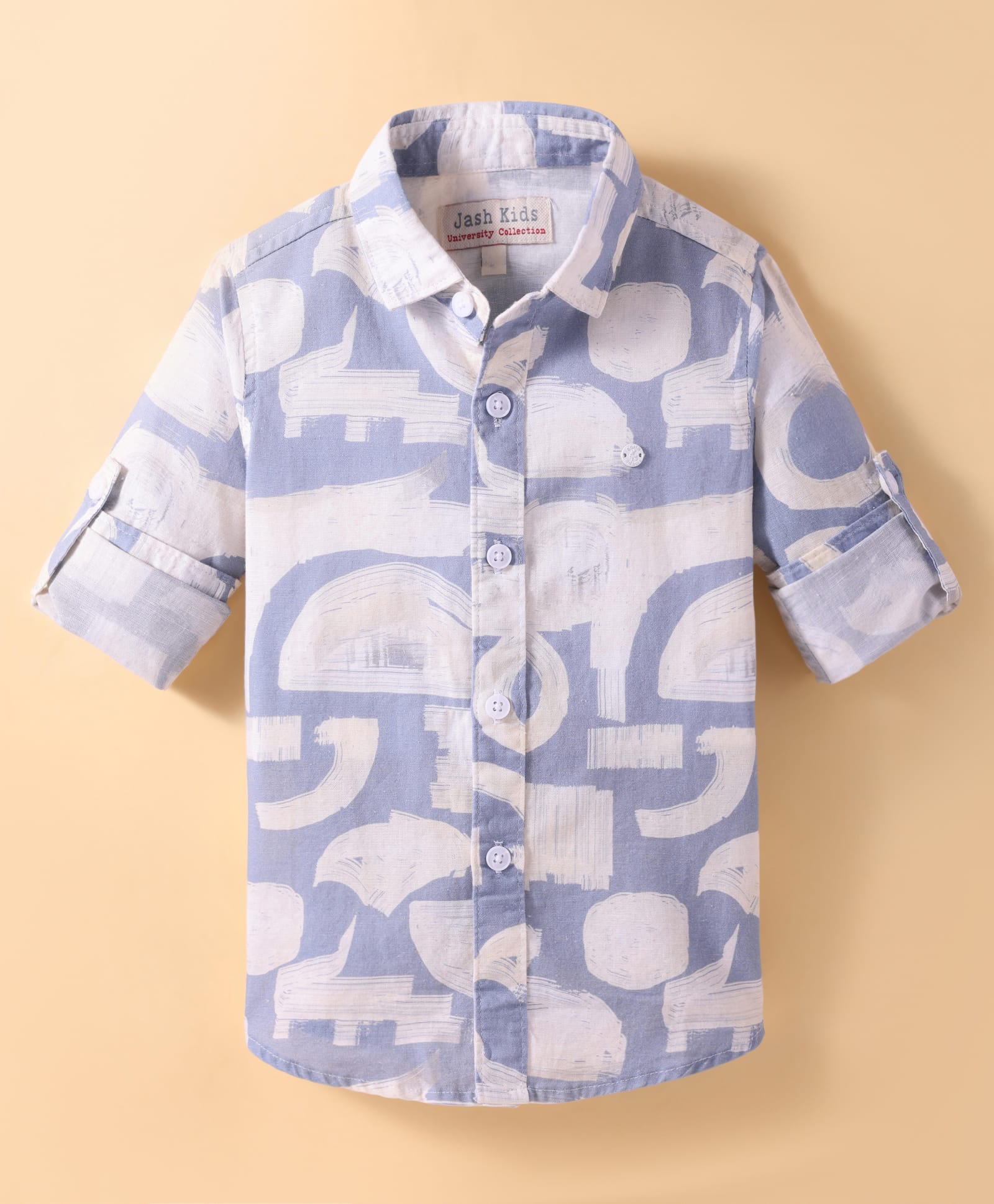 JASH KIDS Cotton Knit Full Sleeves Shirt with Abstract Print - Light Blue-picture-16