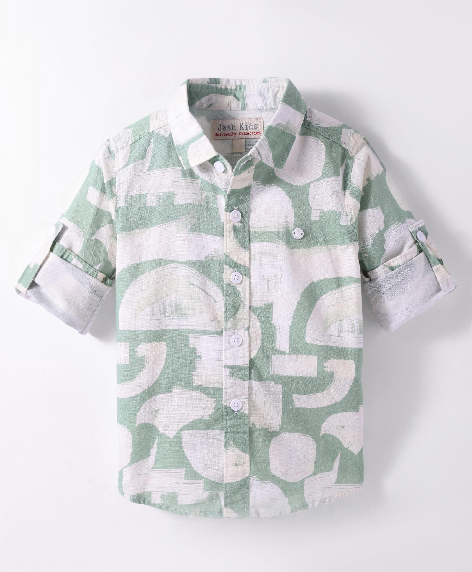 JASH KIDS Cotton Knit Full Sleeves Shirt with Abstract Print - Light Green-picture-22