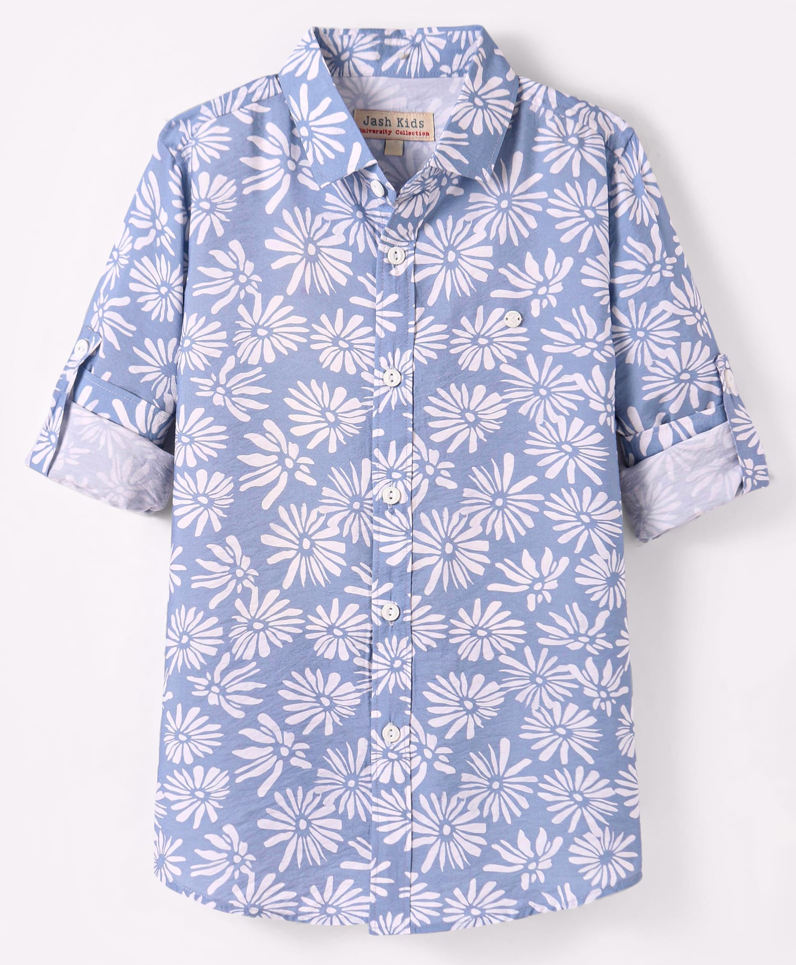JASH KIDS Cotton Knit Full Sleeves Floral Printed Shirt - Light Blue-image-21