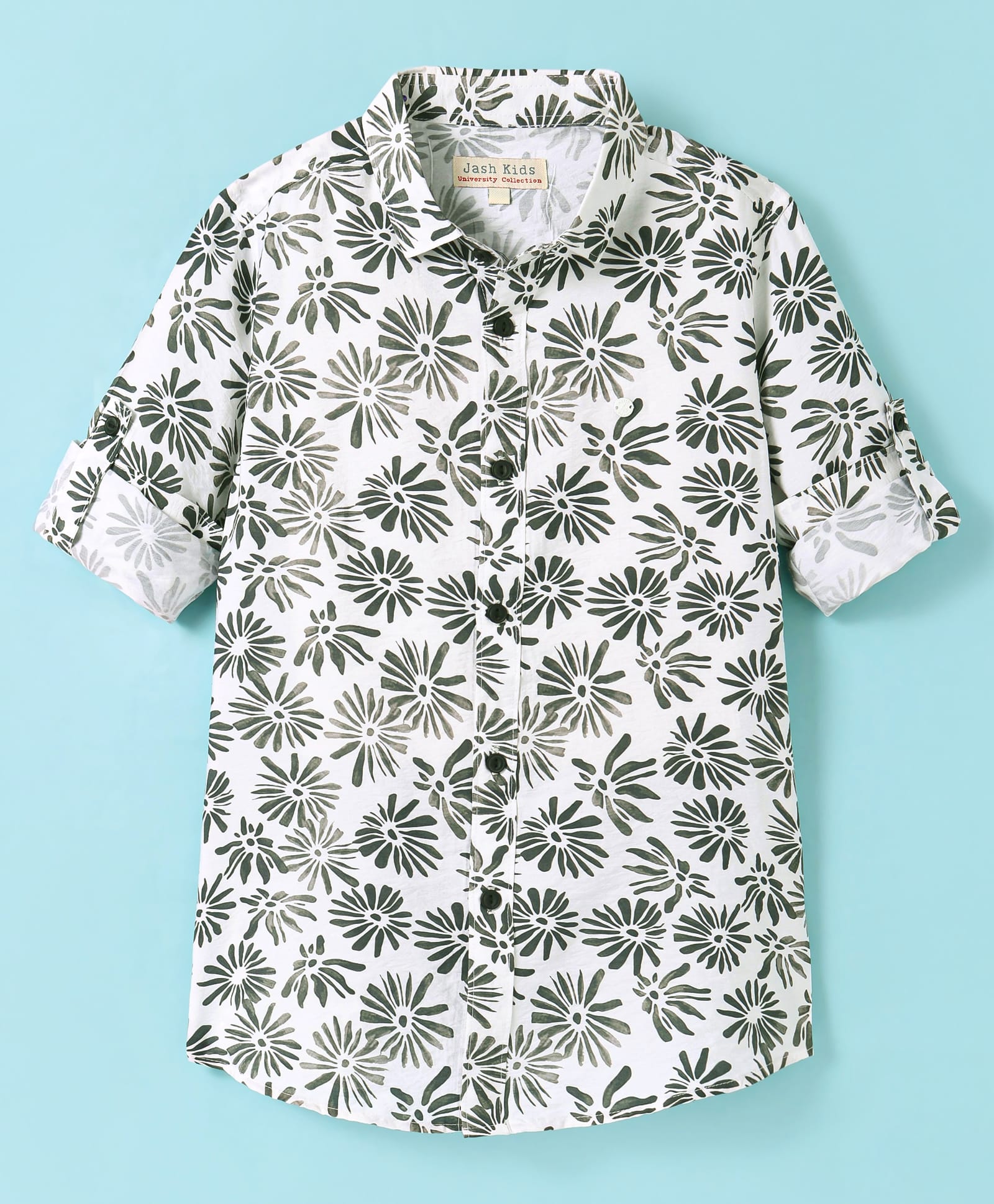 JASH KIDS Cotton Knit Full Sleeves Floral Printed Shirt - White-picture-17