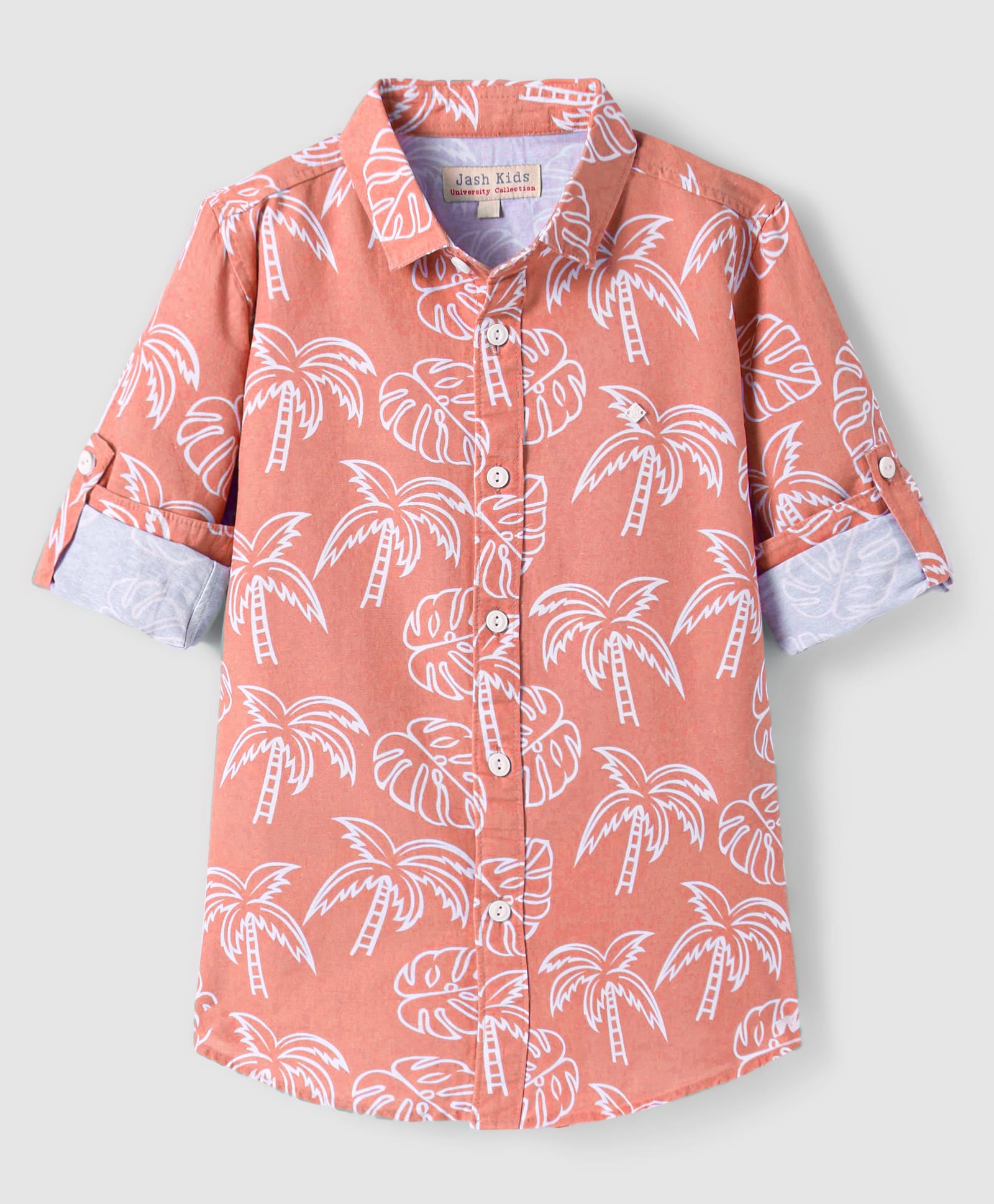 JASH KIDS Cotton Knit Full Sleeves Tropical Theme Printed Shirt - Dark Peach-picture-29