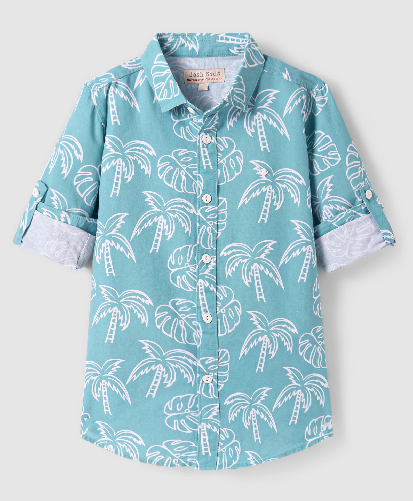 JASH KIDS Cotton Knit Full Sleeves Tropical Theme Printed Shirt - Light Blue-picture-14
