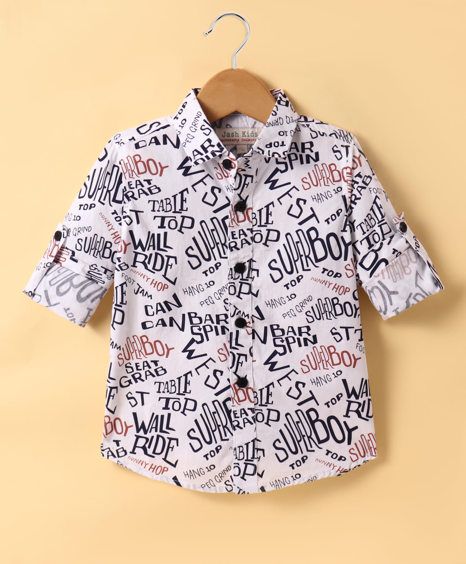 JASH KIDS Cotton Knit Full Sleeves Text Printed Shirt -Rust Orange & White-picture-46