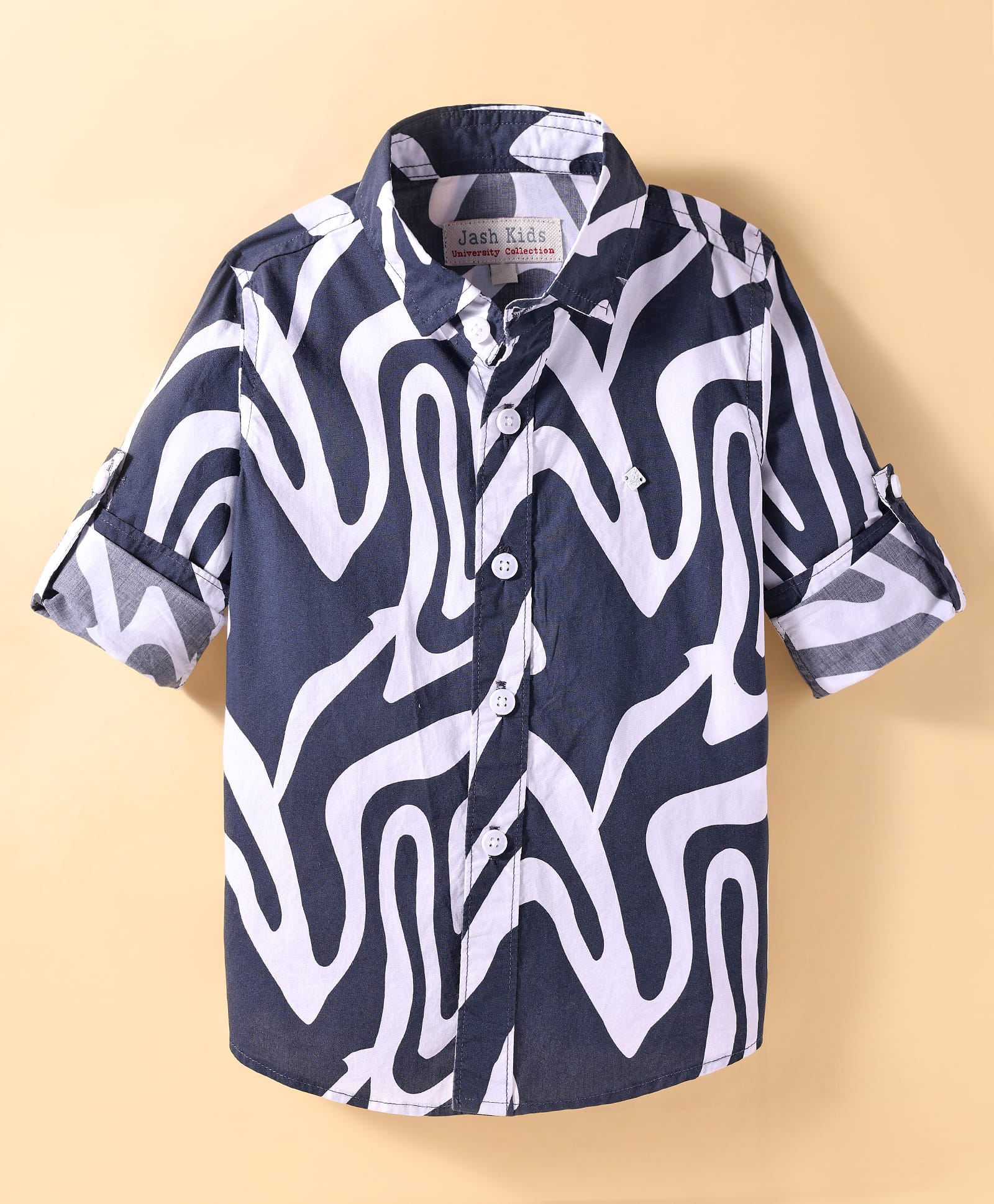 JASH KIDS Cotton Knit Full Sleeves Abstract Print Shirt - Navy Blue-picture-37
