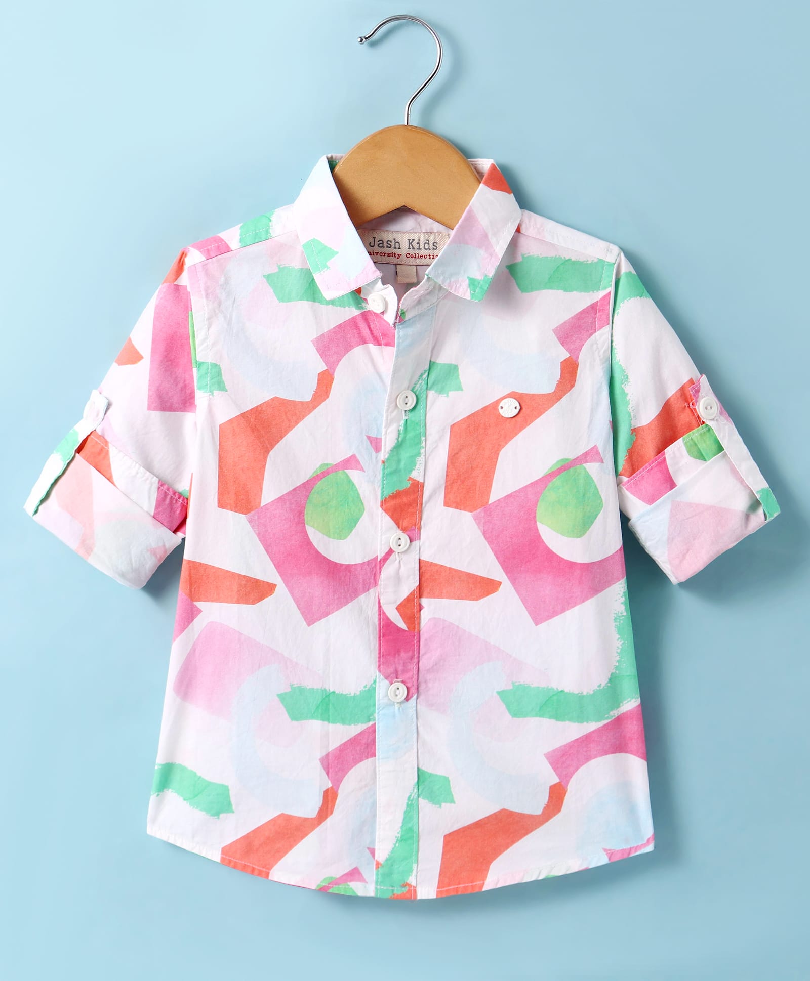 JASH KIDS Cotton Knit Full Sleeves Shirt with Abstract Print - White-picture-23