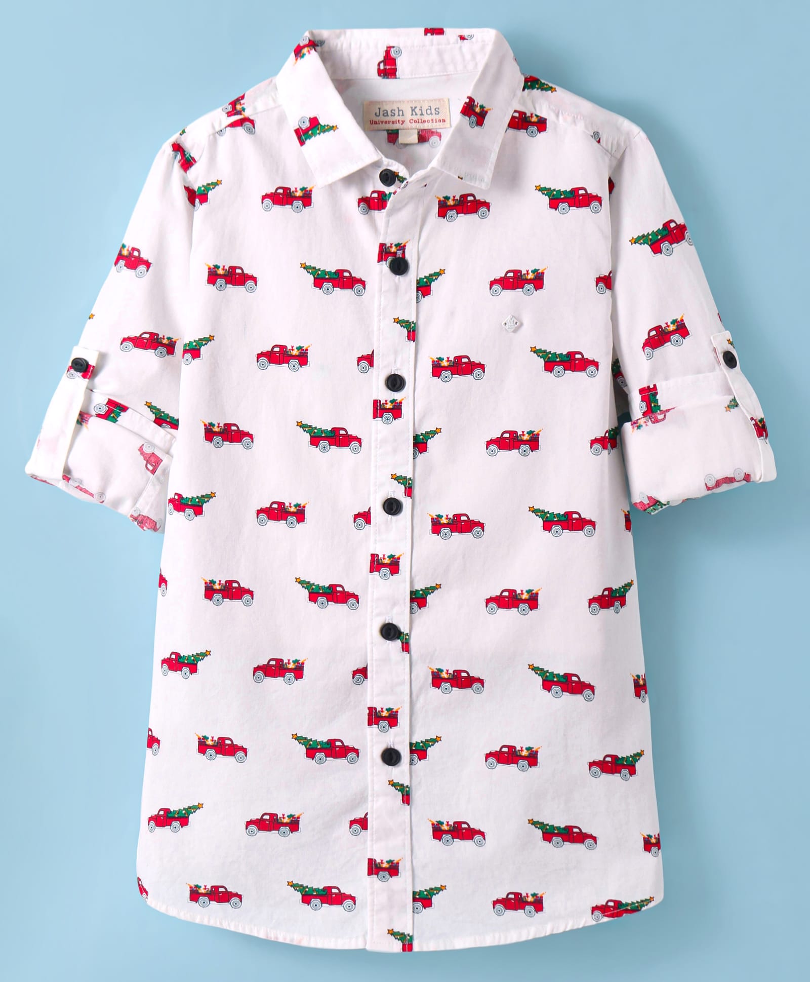 JASH KIDS Cotton Knit Full Sleeves Car Printed Shirt - White-picture-0