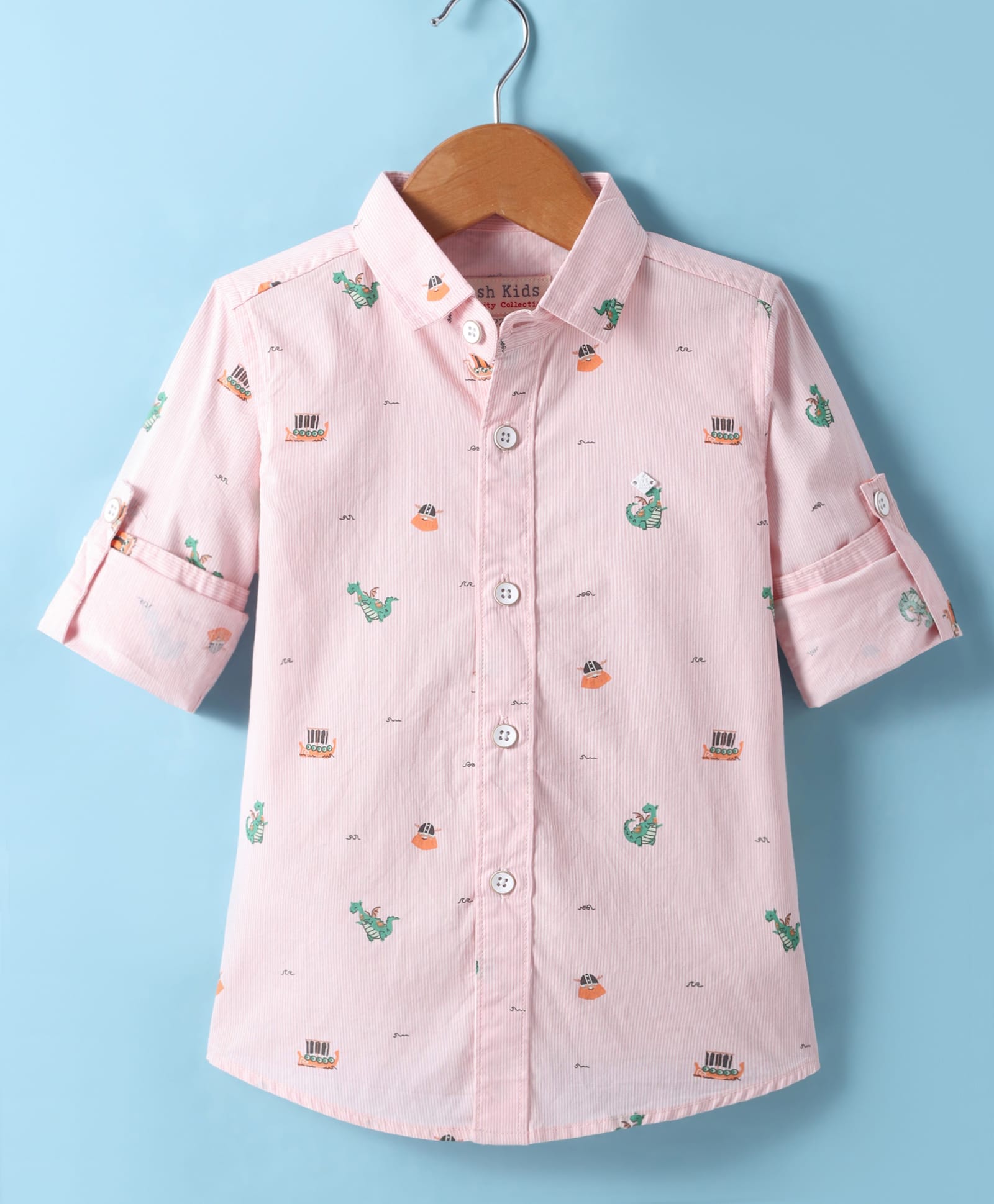 JASH KIDS Cotton Knit Full Sleeves Shirt with Dino Print - Baby Pink-picture-38