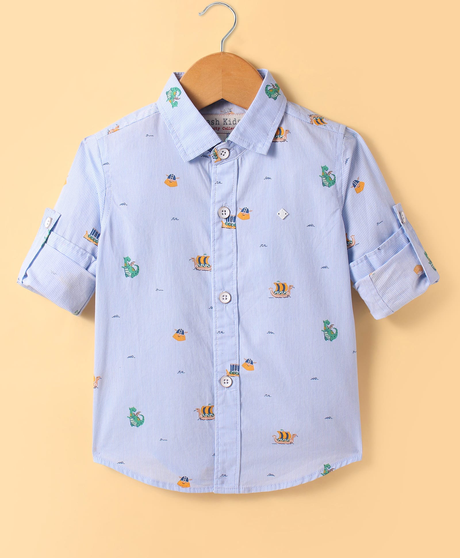 JASH KIDS Cotton Knit Full Sleeves Shirt With Dino Print - Sky Blue-picture-20