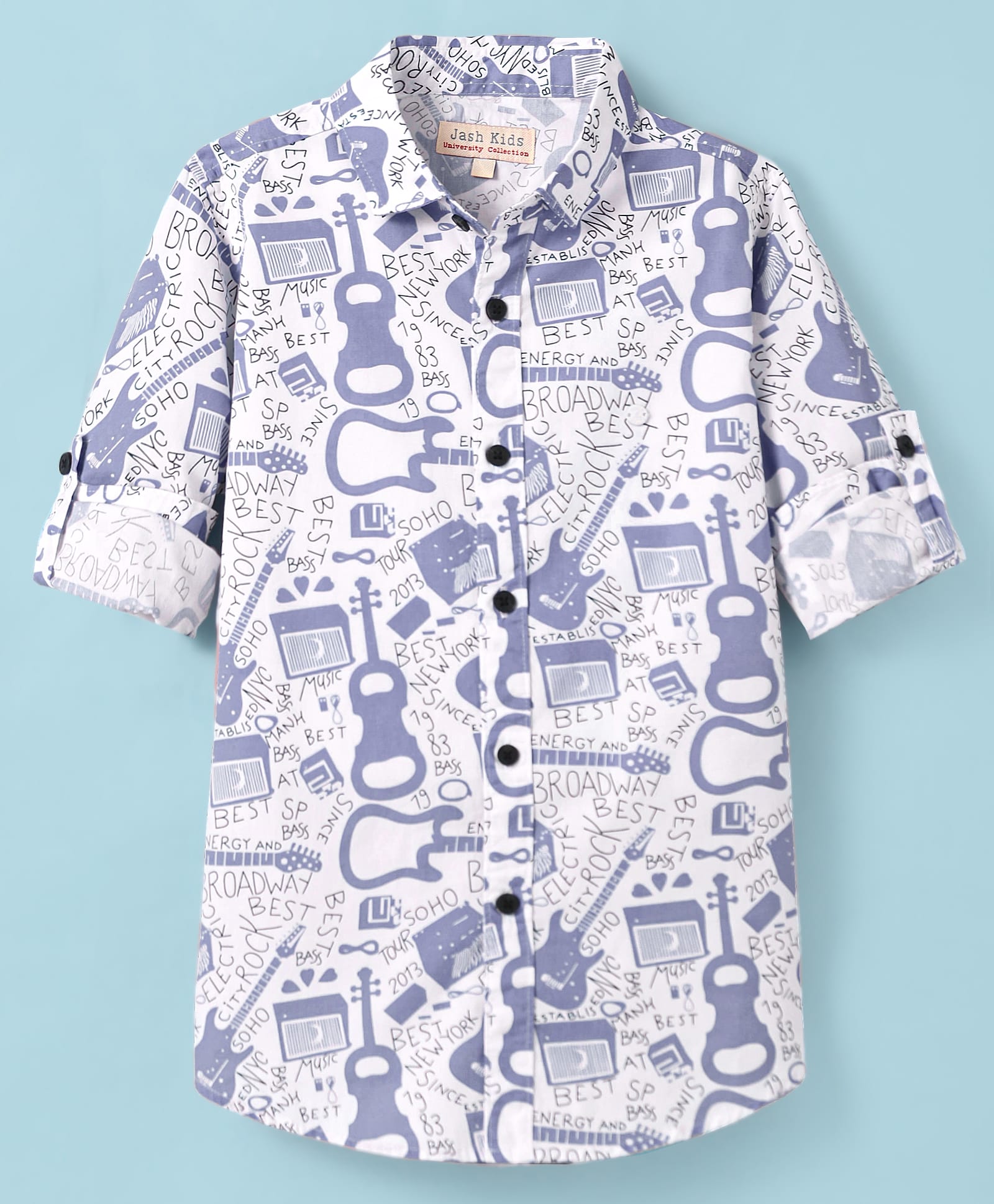 JASH KIDS Cotton Knit Full Sleeves Shirt with Text Print - Blue-picture-32