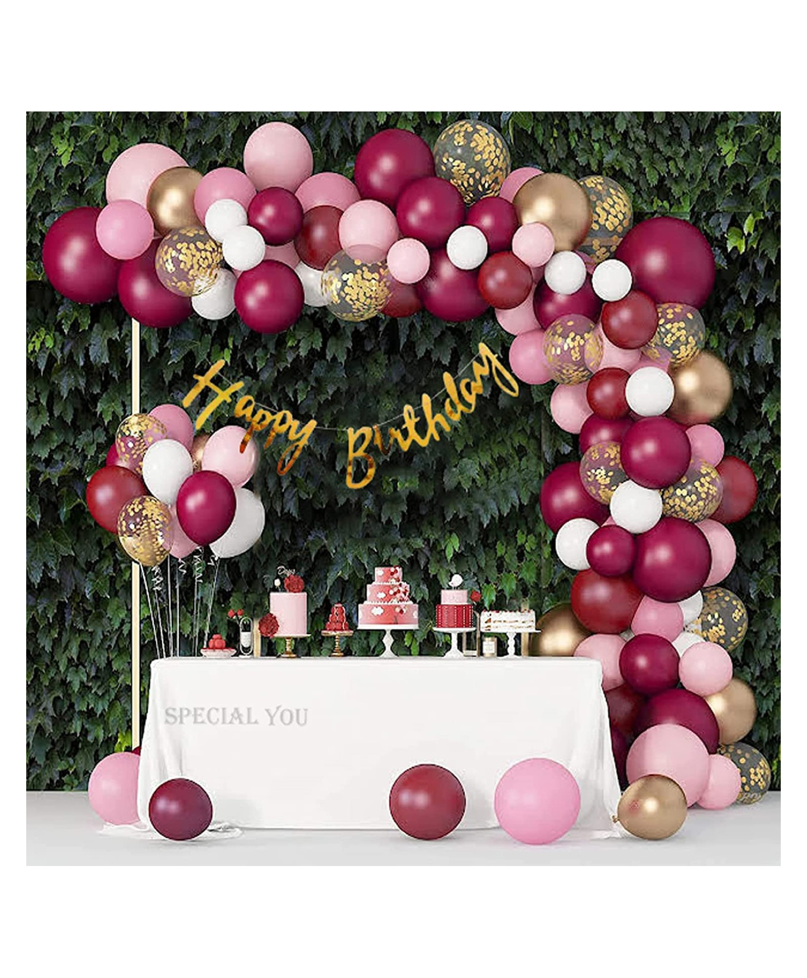 Bubble Trouble Burgundy Pink Balloons Birthday Decoration Kit Light Pink Gold White Balloons Confetti Latex Metallic Birthday Balloons Baby Shower - 63 Pcs-image-10