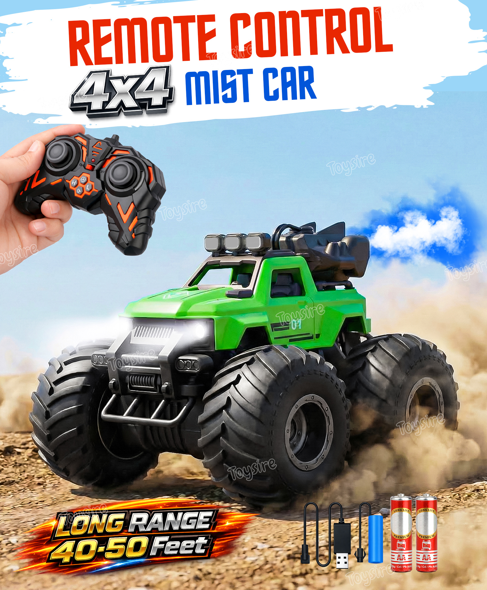 Toysire Remote Control Car For Kids With Mist Smoke Effect 4 Wd Monster Truck Rock Crawler Climbing Rc Toy Car For Boys&Girls-image-46