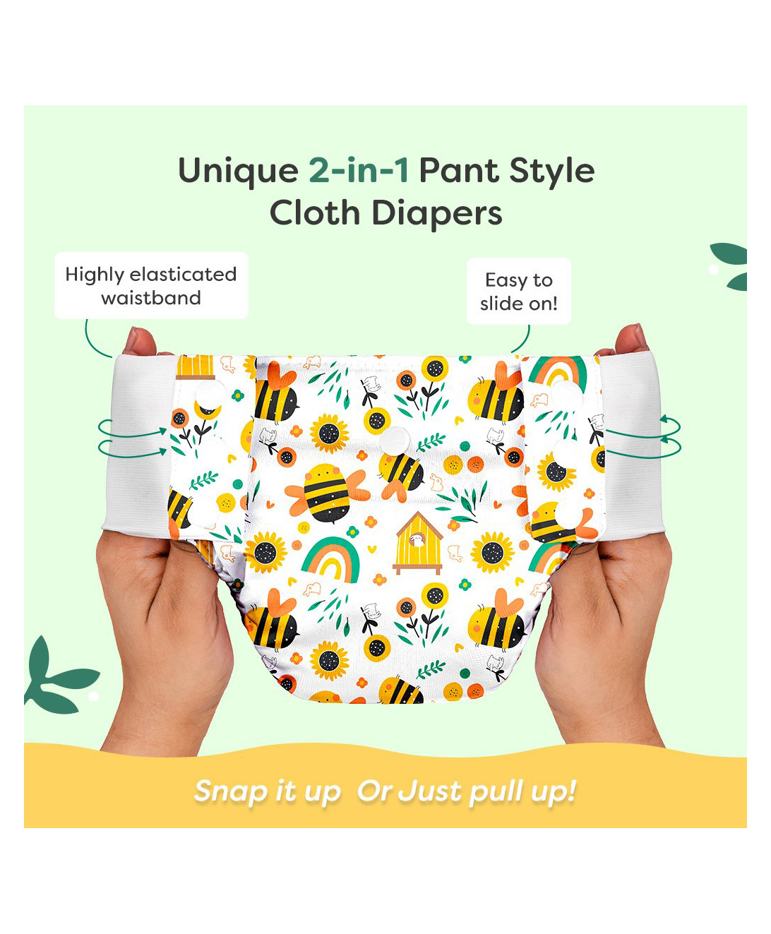 SuperBottoms UNO Cloth Diaper Pants (9kg-17kg) | Pull-up diaper pants | Super Absorbent | Washable & Reusable 300+ times | Comes with a Dry Feel Magic Pad | CPSIA Certified | Buzzy Bees