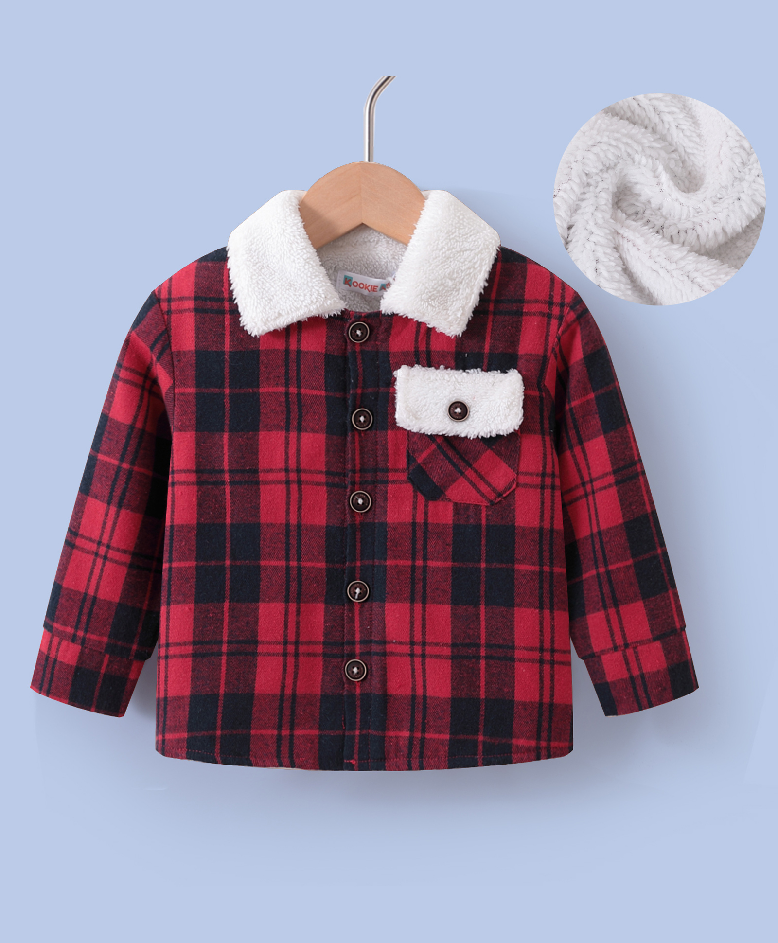Kookie Kids Full Sleeves Checkered Winter Jacket With Fur Detailing - Red & Black-picture-15