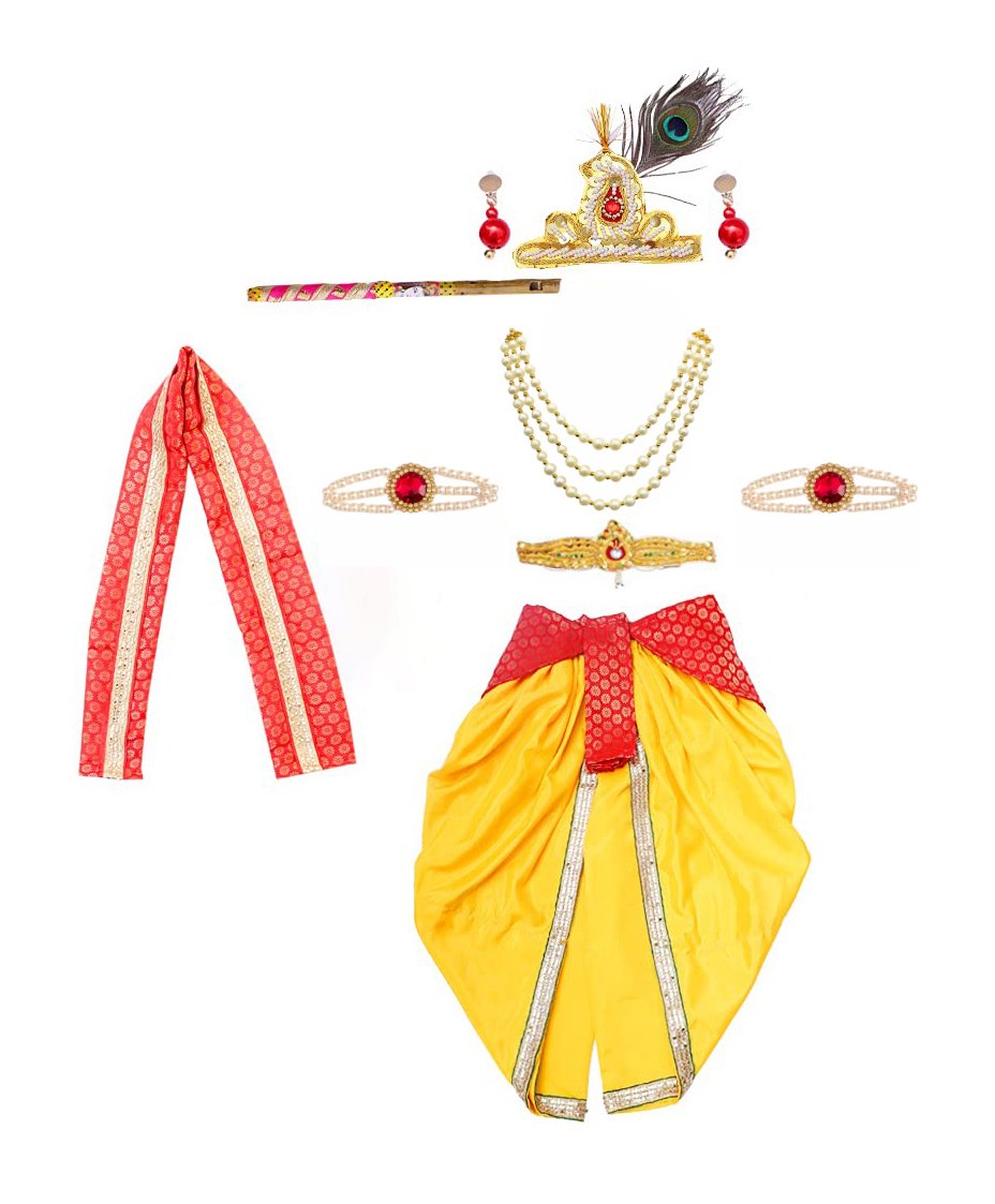 Itsmycostume Janmashtami Theme Lace Embellished Shri Krishna Costume Set - Red