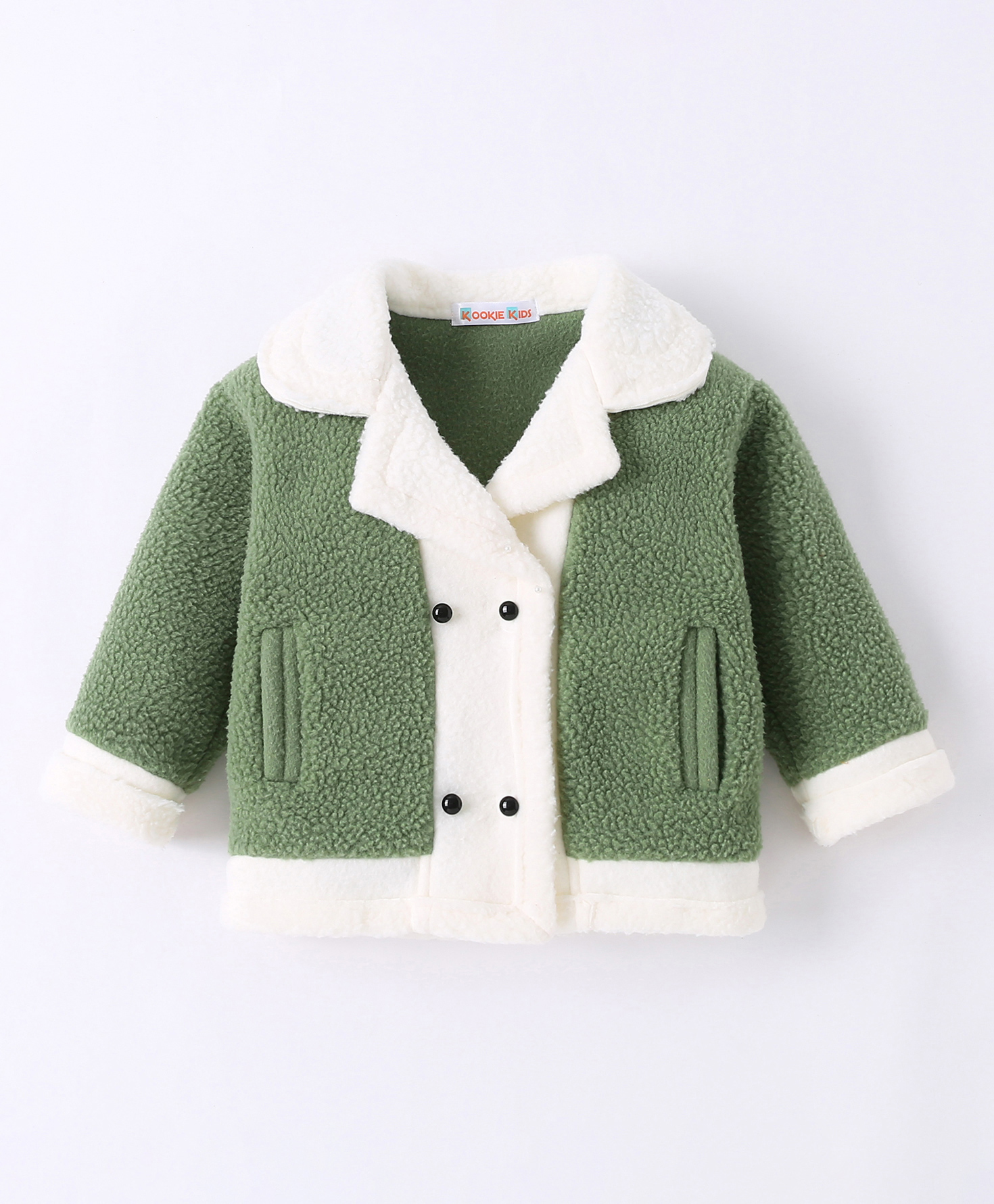 Kookie Kids Full Sleeves Solid Colour Collared Winter Fur Jacket with Pockets - Green-image-19