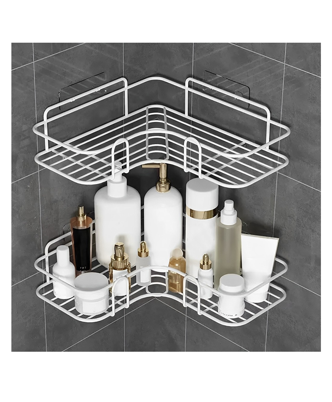 MOMISY Wall Mounted Self Adhesive Corner Shelf for Bathroom Corner/Kitchen Rack Holder with Magic Sticker/Bathroom Organizer without Drill (2, L shape White)-image-42