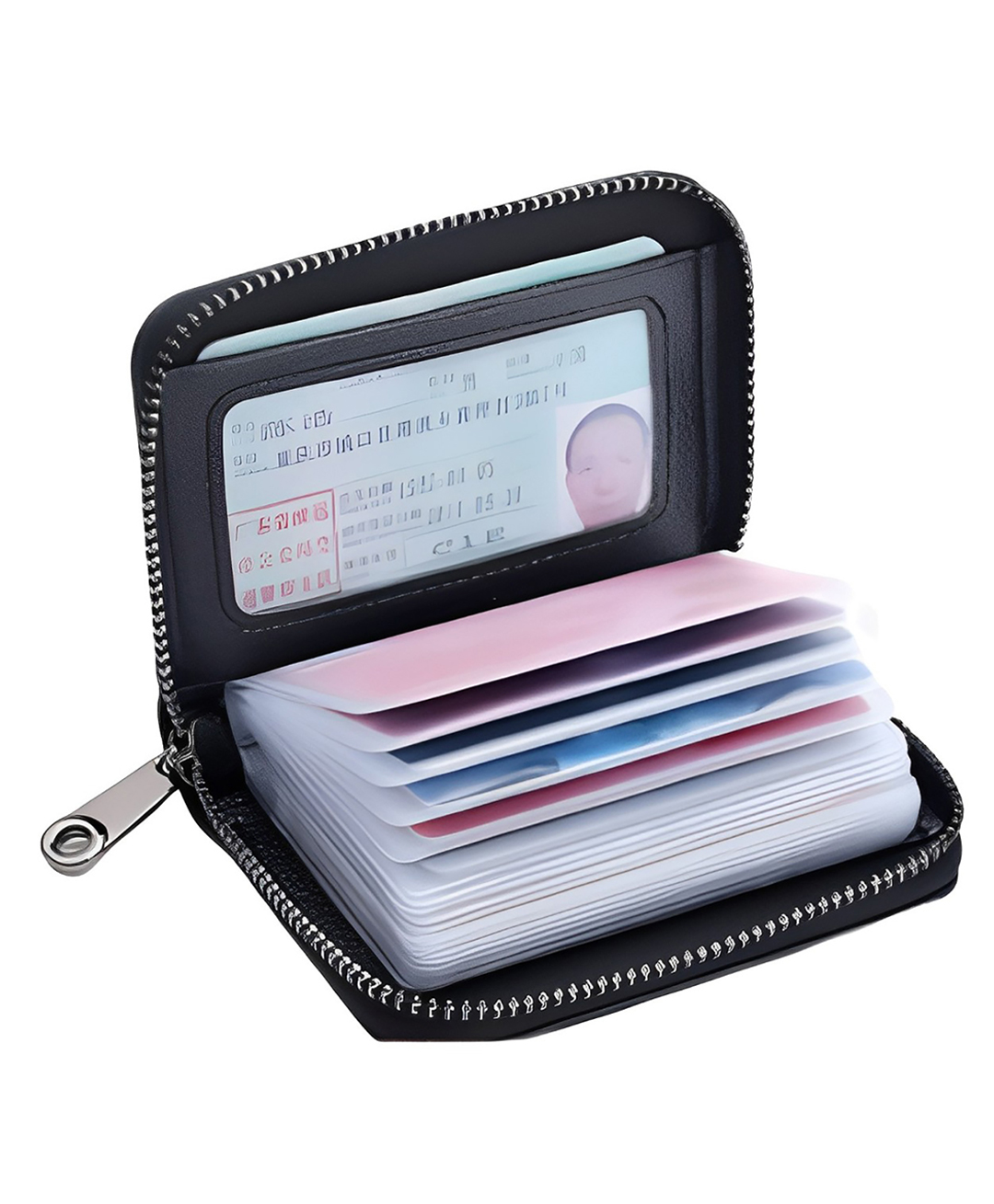 MOMISY PU Leather Credit Debit Card Holder Wallet Card RFID Blocking Secure Card Case ID Case Organizer Holder Zipper Wallet Coin Purse - Black-picture-24