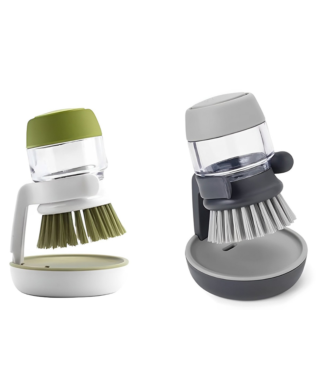 MOMISY Plastic Cleaning Brush with Soap Dispenser for Kitchen, Sink, Dish Washer with Storage Stand-Pack of 2 (Grey, Green)-image-34