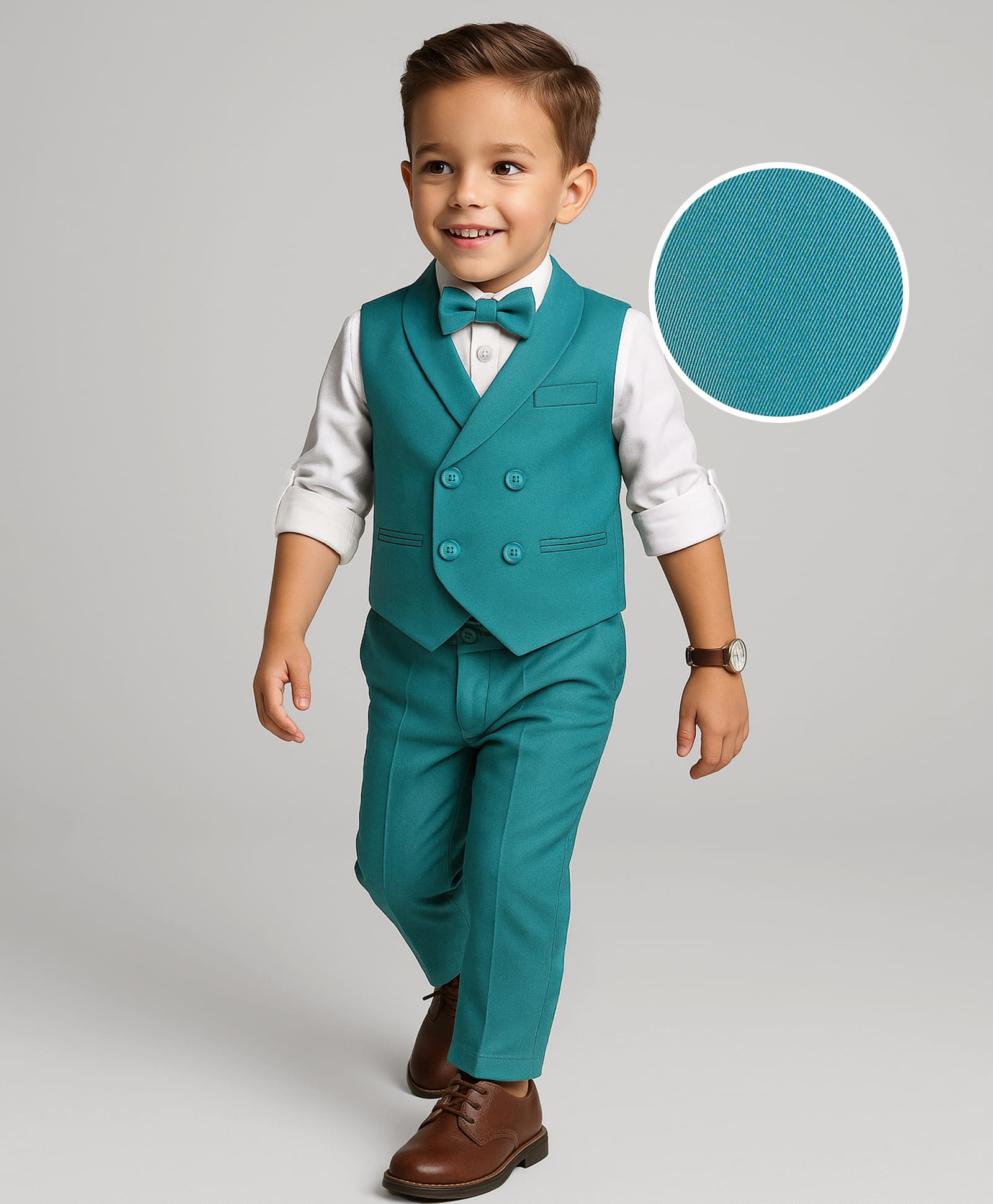 Mark & Mia Cotton Woven Full Sleeves Solid Colour 3 Piece Party Suit With Bow - Turquoise-picture-31
