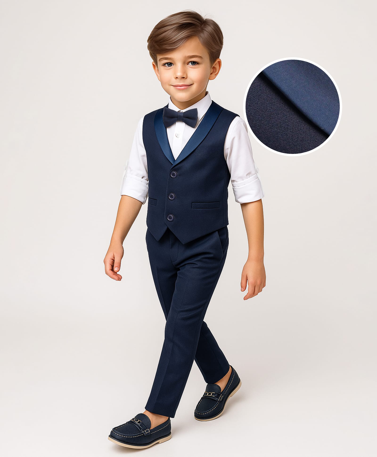 Mark & Mia Cotton Woven Full Sleeves Solid Colour 3 Piece Party Suit With Bow - Navy Blue-picture-18