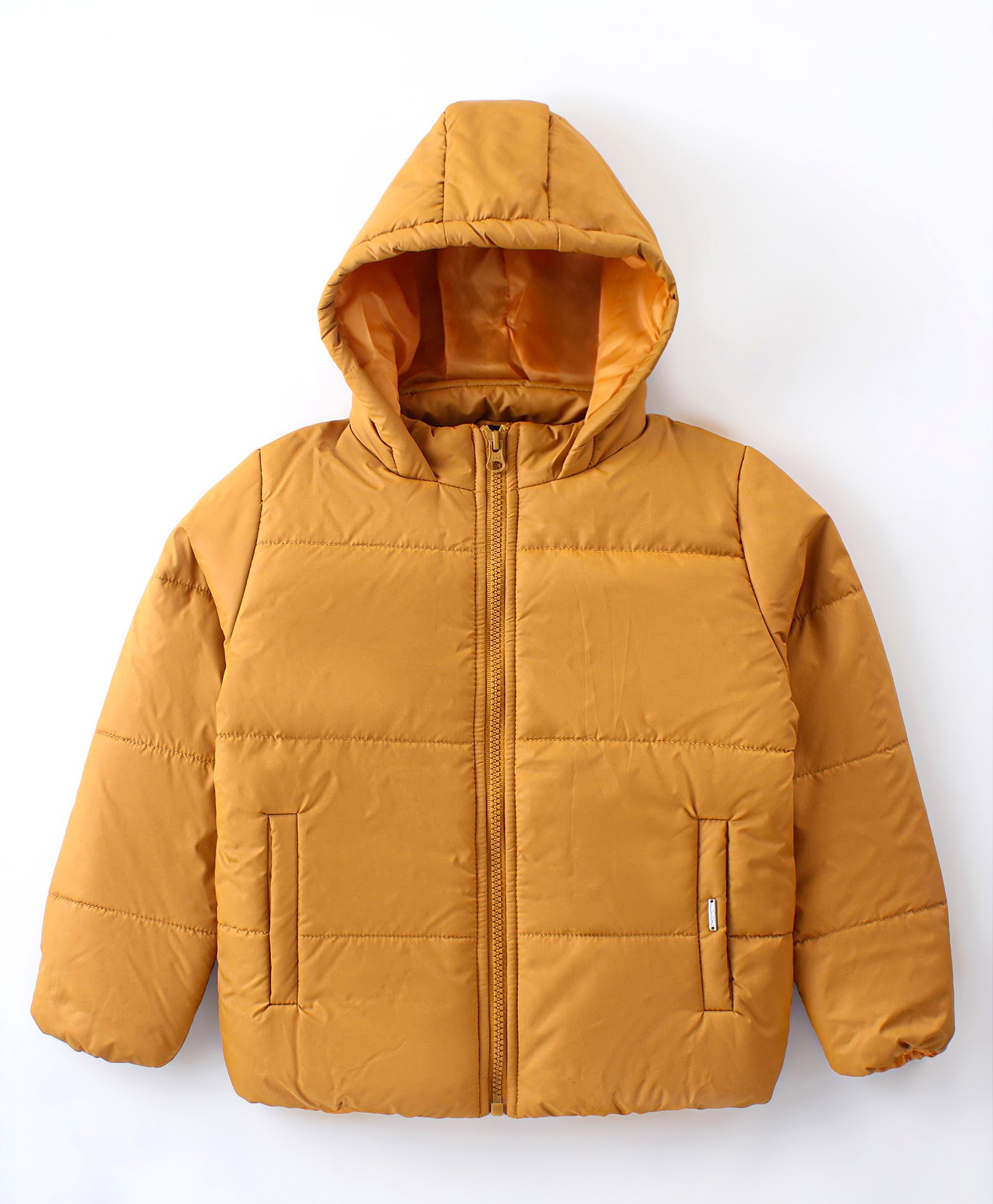 Yellow Apple Woven Full Sleeves Padded Hooded Solid Colour Jacket - Mustard-picture-10