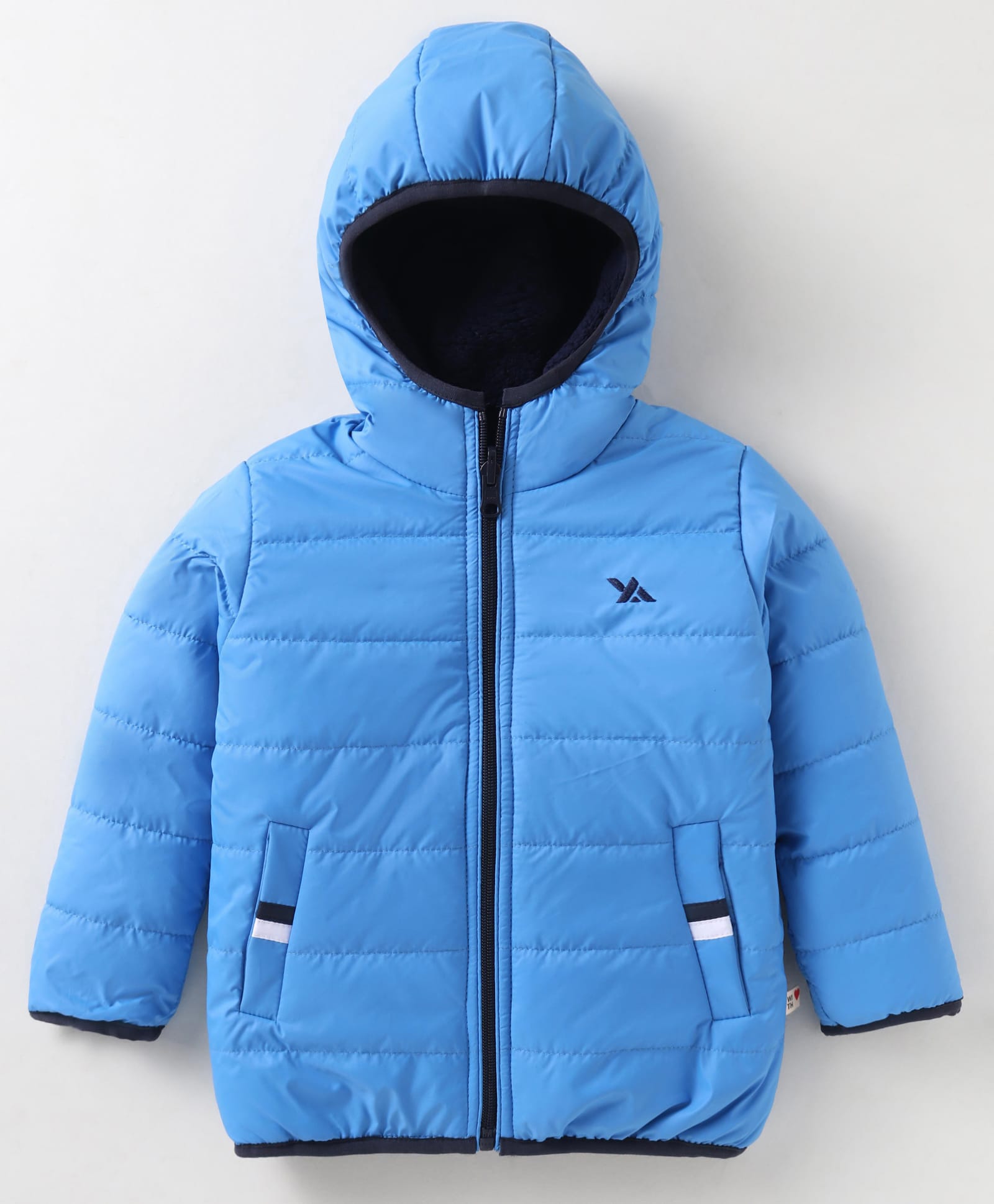 Yellow Apple Full Sleeves Padded Hooded Jacket With Logo Detailing - Blue-picture-25