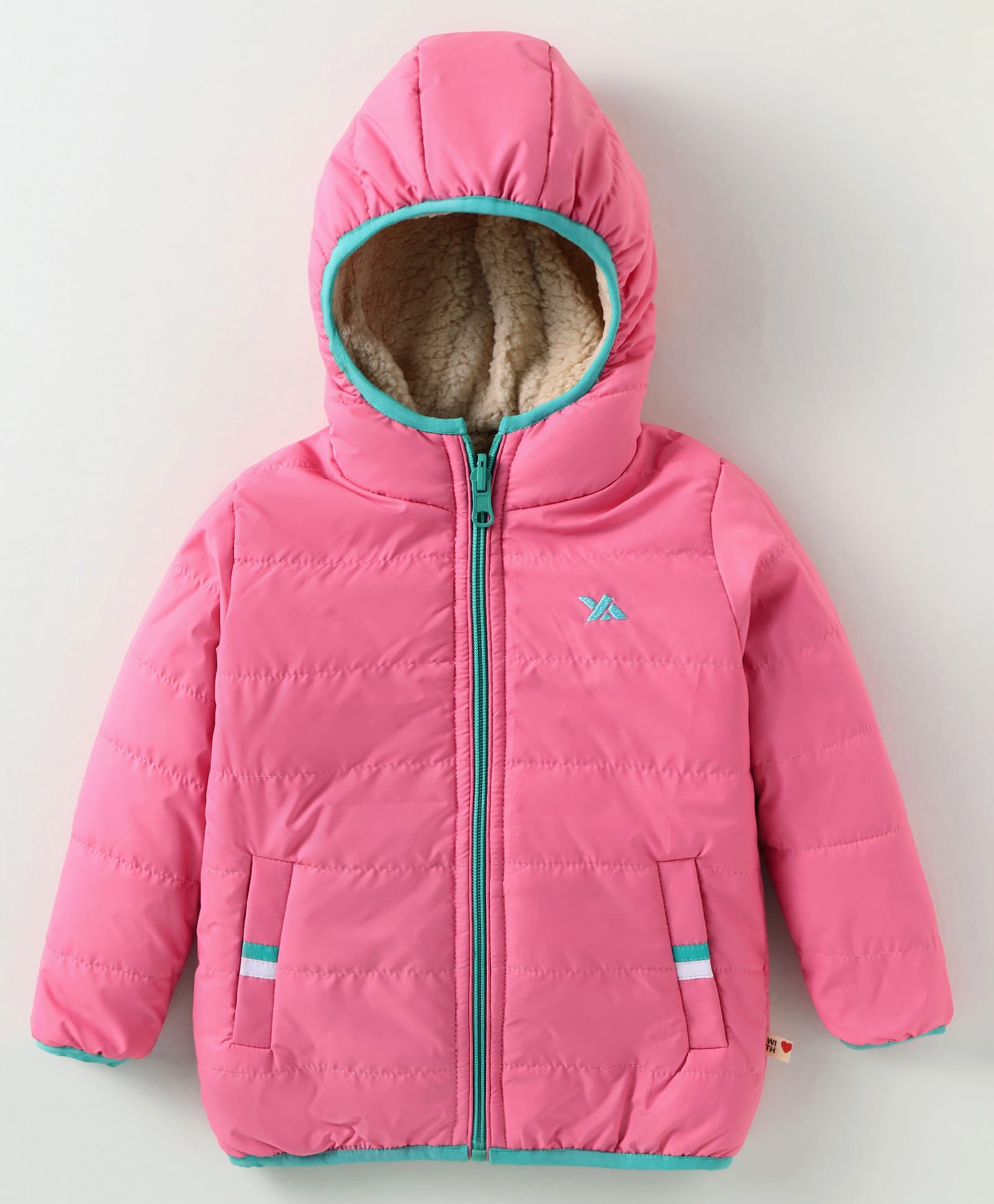 Yellow Apple Full Sleeves Padded Hooded Jacket With Logo Detailing - Dark Pink-image-9