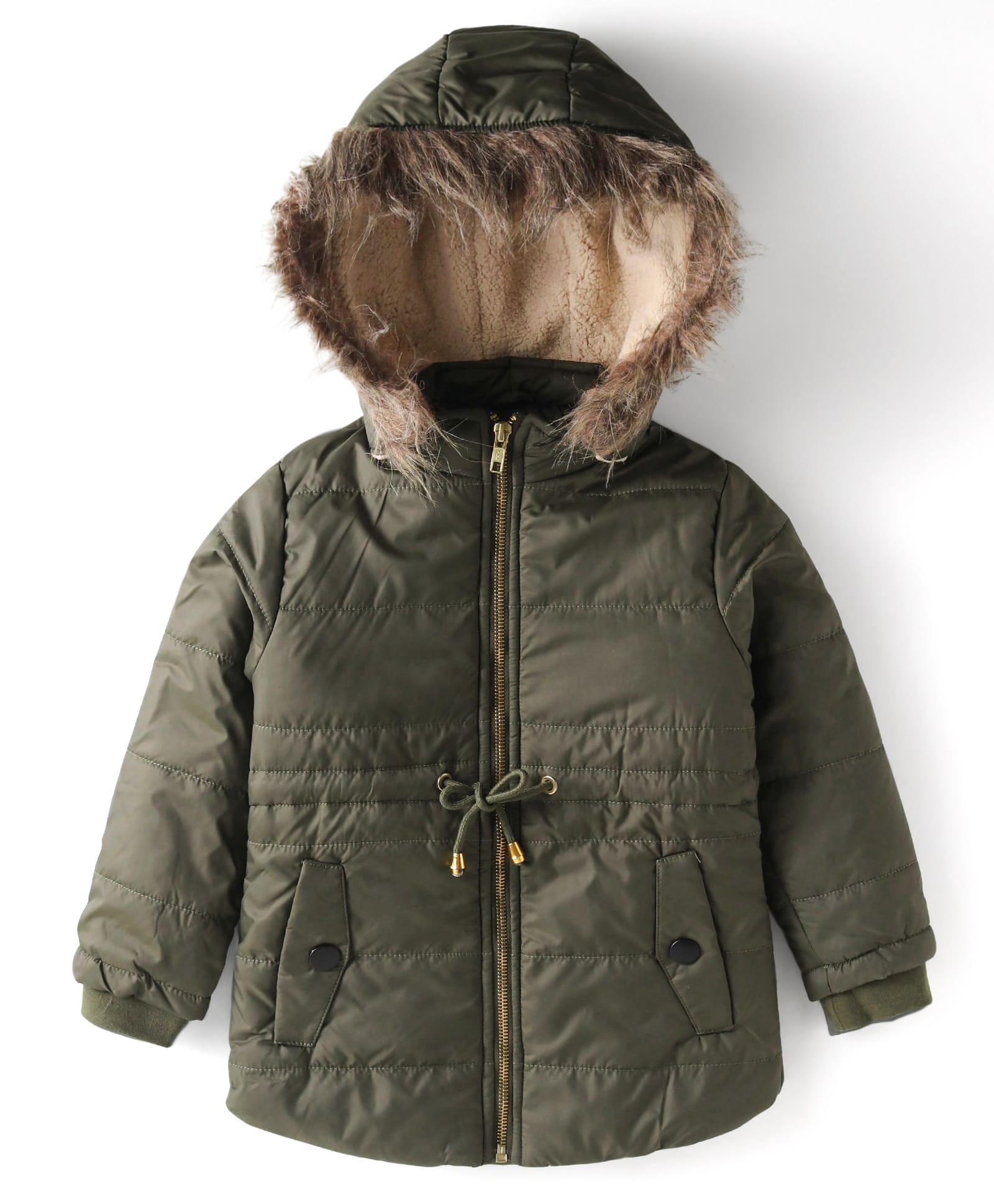 Yellow Apple Woven Full Sleeves Padded Hooded Solid Colour Jacket - Olive Green-picture-25