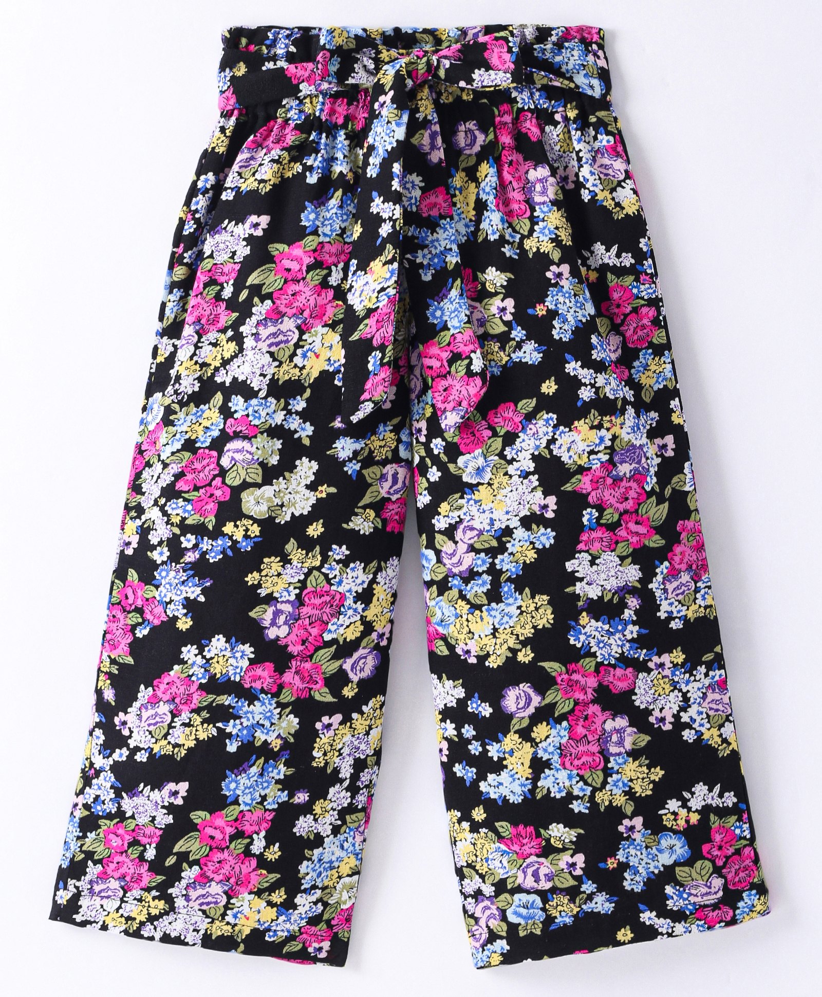CrayonFlakes Floral Printed Palazzo With Attached Belt - Black-picture-24