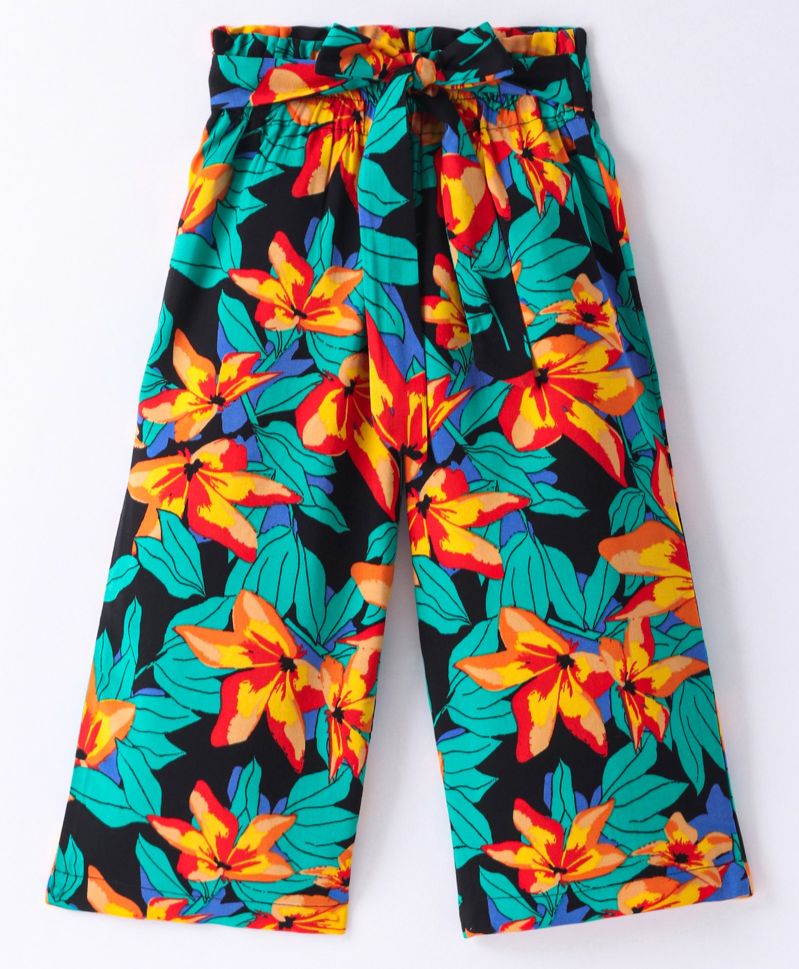 CrayonFlakes Floral Printed Palazzo With Attached Belt - Black-picture-14