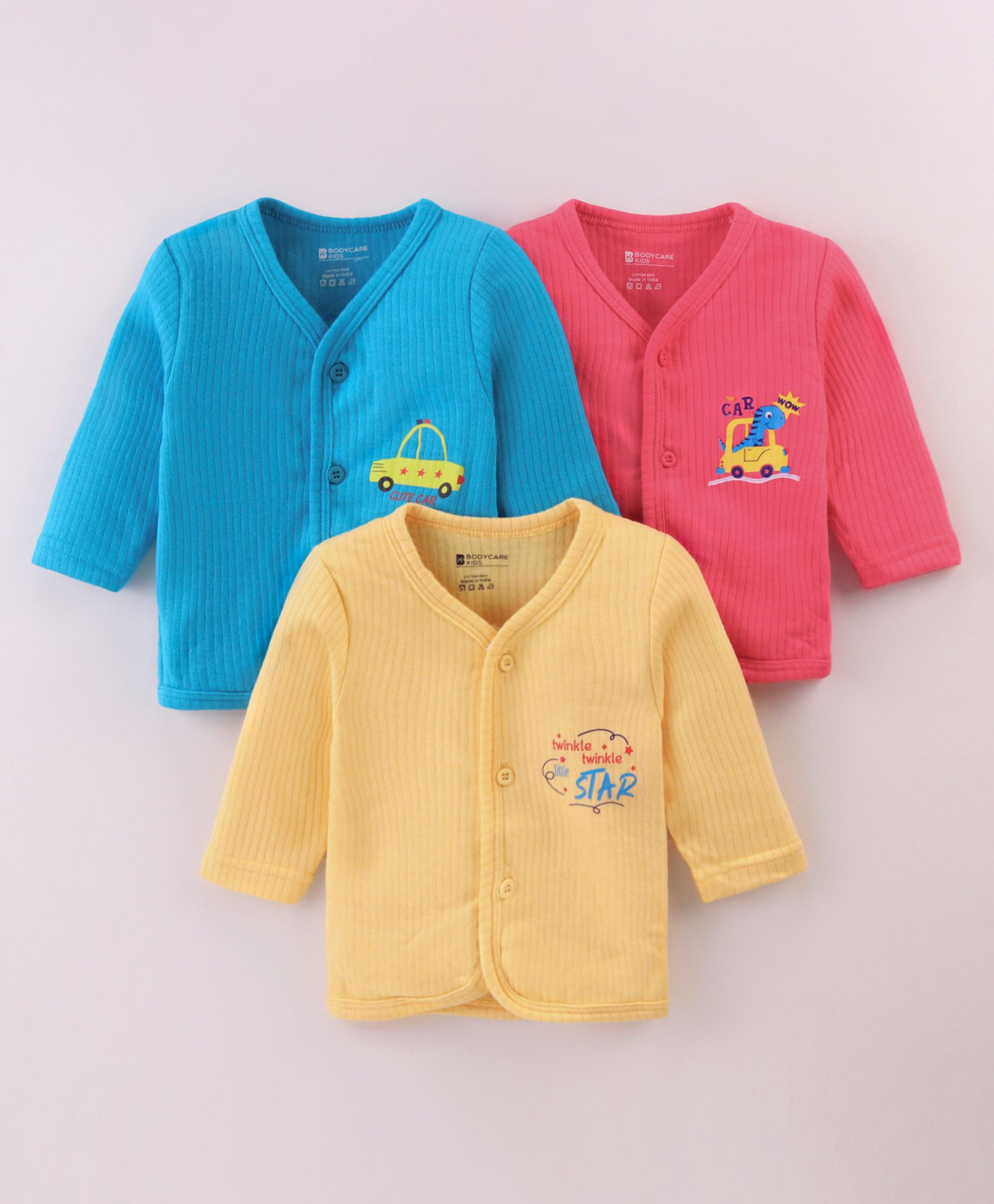 Bodycare Cotton Knit Full Sleeves Jhablas with Car Dino & Text Print Pack of 3 - Red Blue & Yellow-picture-13