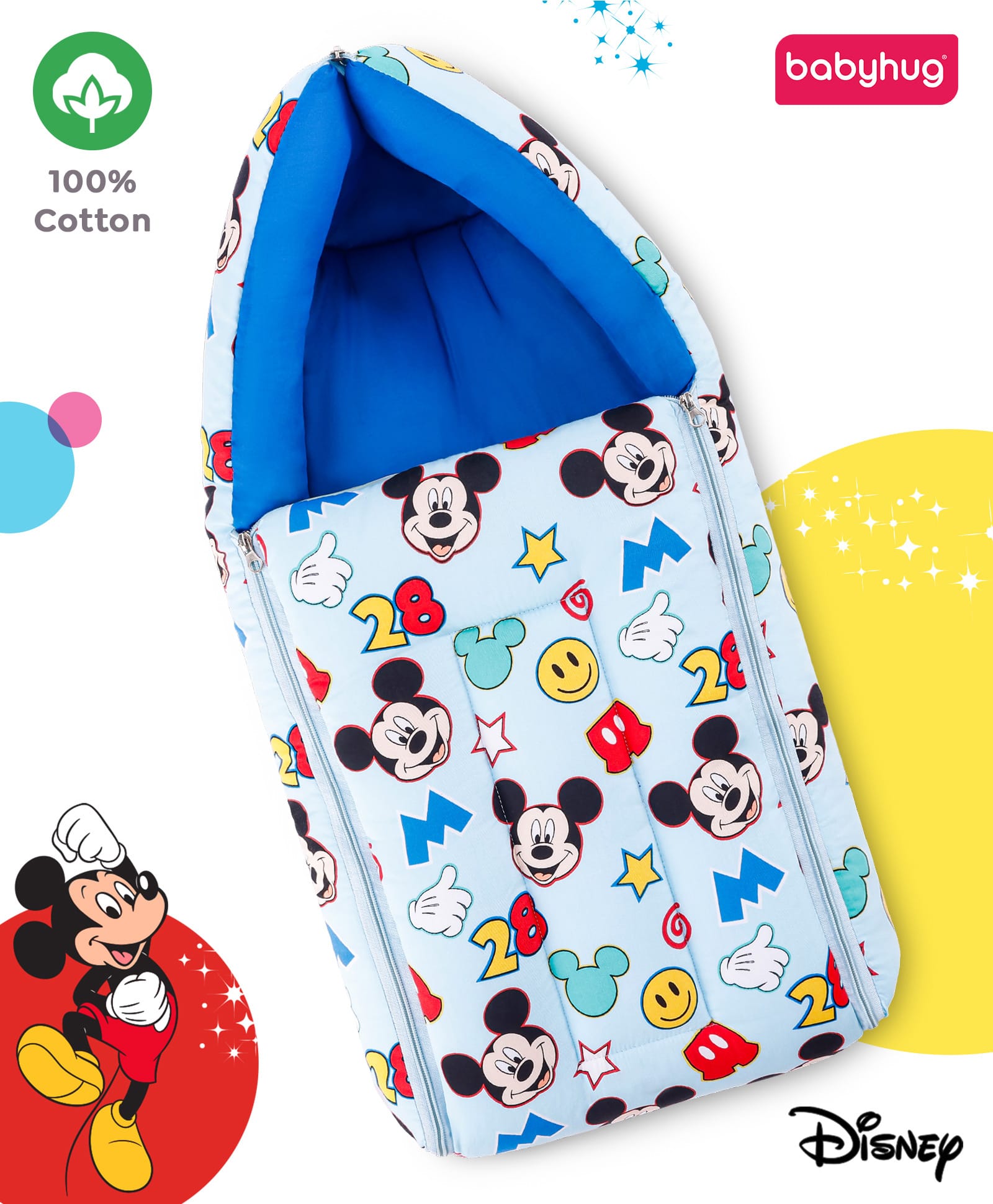 Babyhug Disney Sleeping Bag Smiley Mickey Mouse Print - Blue-image-30