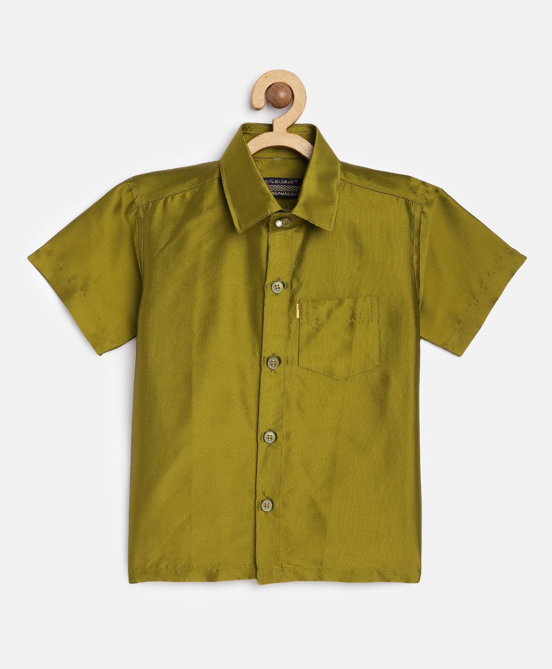 THANGAMAGAN Viscose Half Sleeves Soild Lining Shirt - Olive Green-image-37