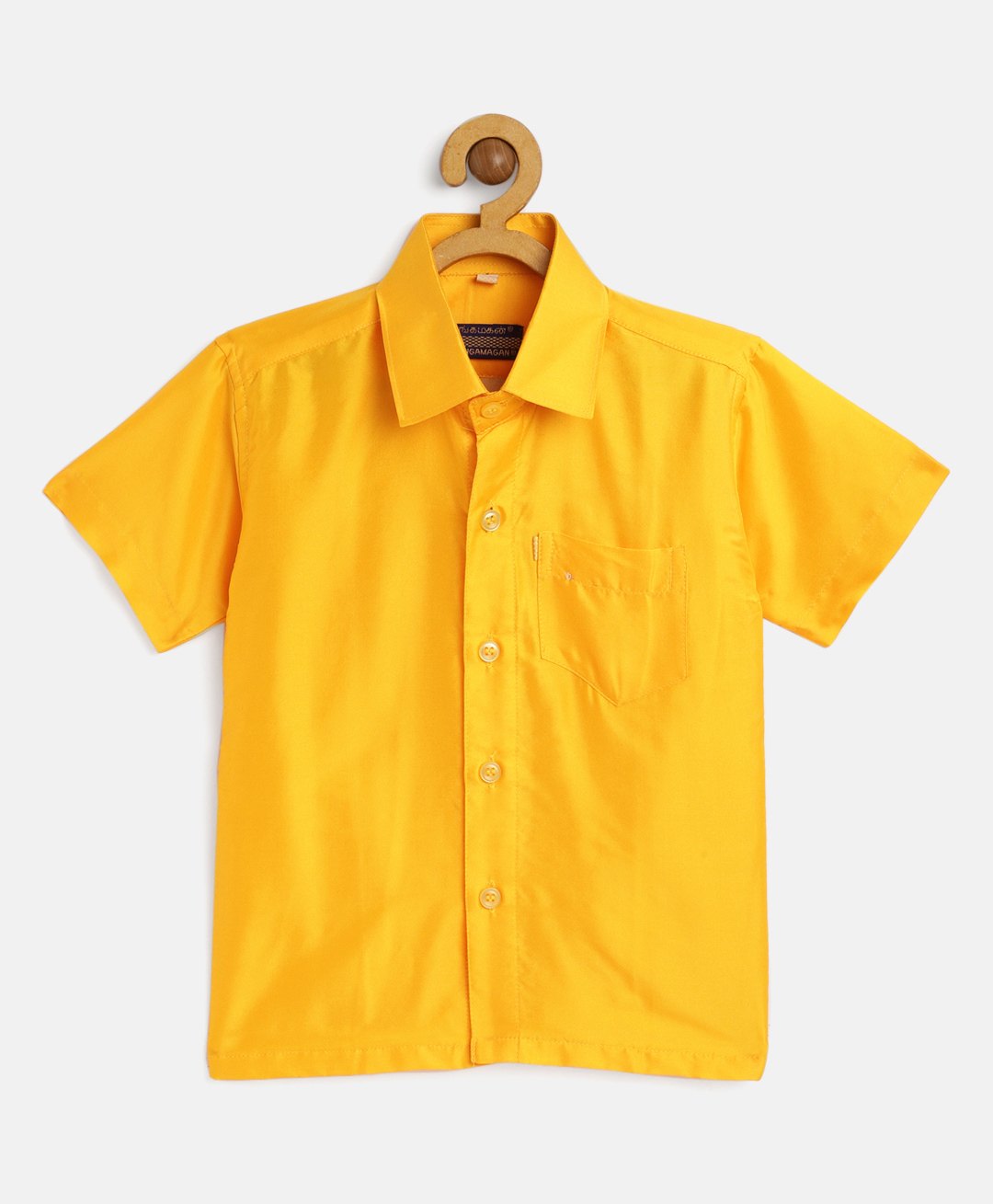THANGAMAGAN Viscose Half Sleeves Soild Lining Shirt - Yellow-picture-17