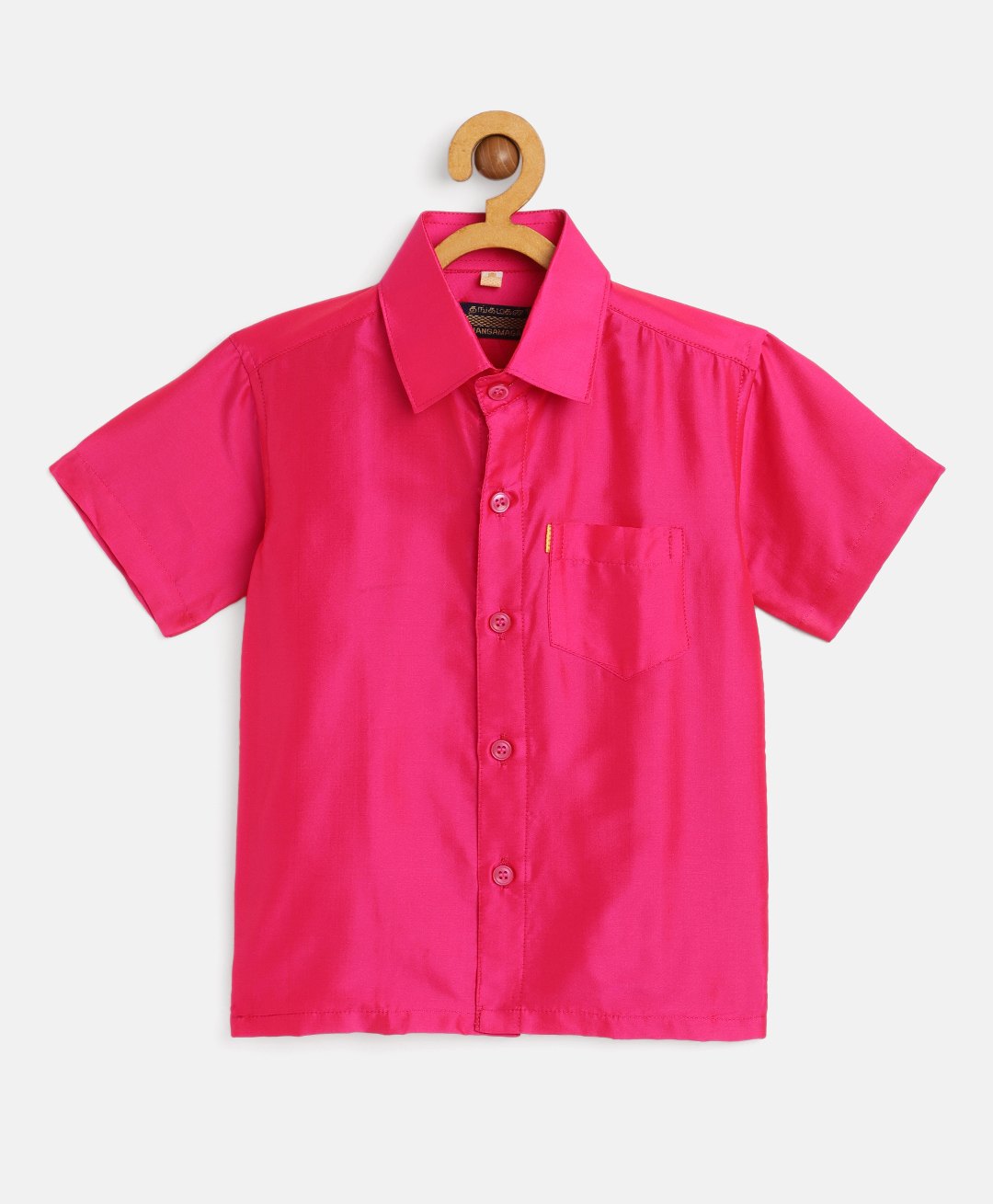 THANGAMAGAN Viscose Half Sleeves Soild Lining Shirt - Pink-picture-34