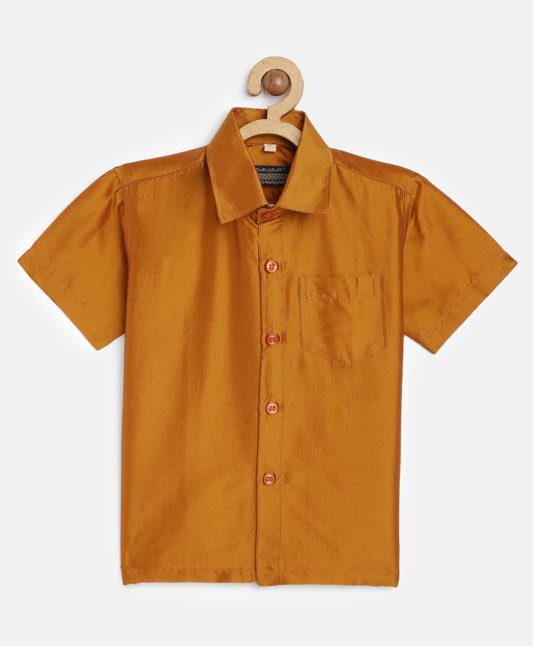 THANGAMAGAN Viscose Half Sleeves Soild Lining Shirt - Orange Mix Mustard-image-44