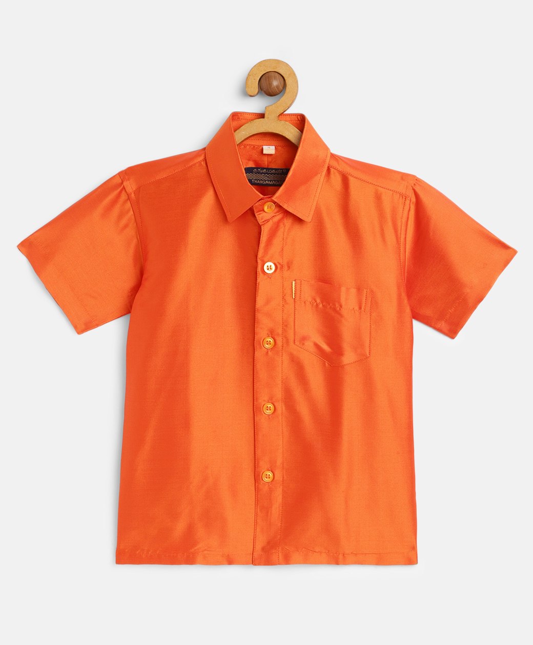 THANGAMAGAN Viscose Half Sleeves Soild Lining Shirt - Orange-picture-10