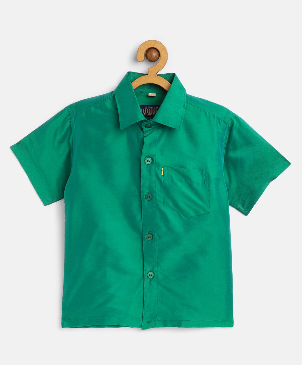 THANGAMAGAN Viscose Half Sleeves Soild Lining Shirt - Jamun Green-image-7