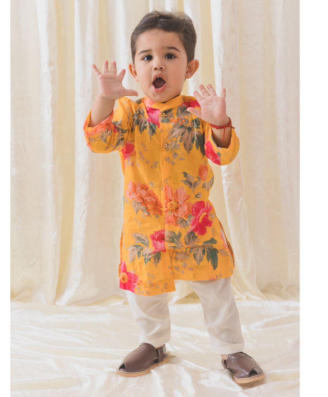 Tiber Taber Cotton Full Sleeves Floral Print Kurta Pyjama Set - Yellow-image-2