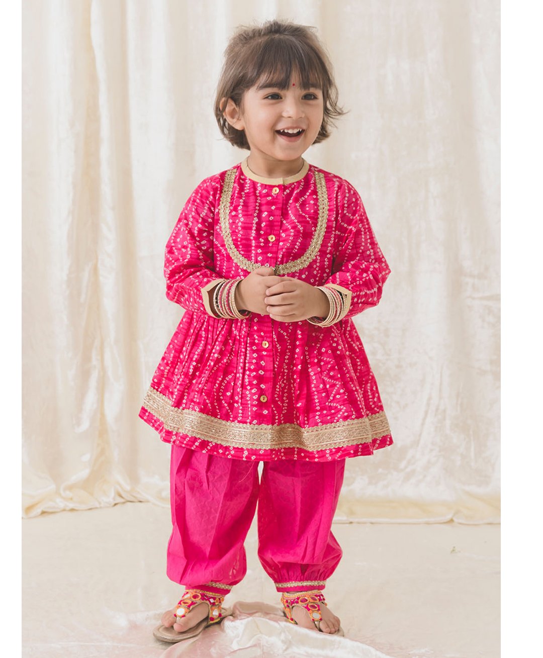 Tiber Taber Full Sleeves Sequin Lace Embellished & Bandhani Printed Kurta With Salwar - Pink-image-1