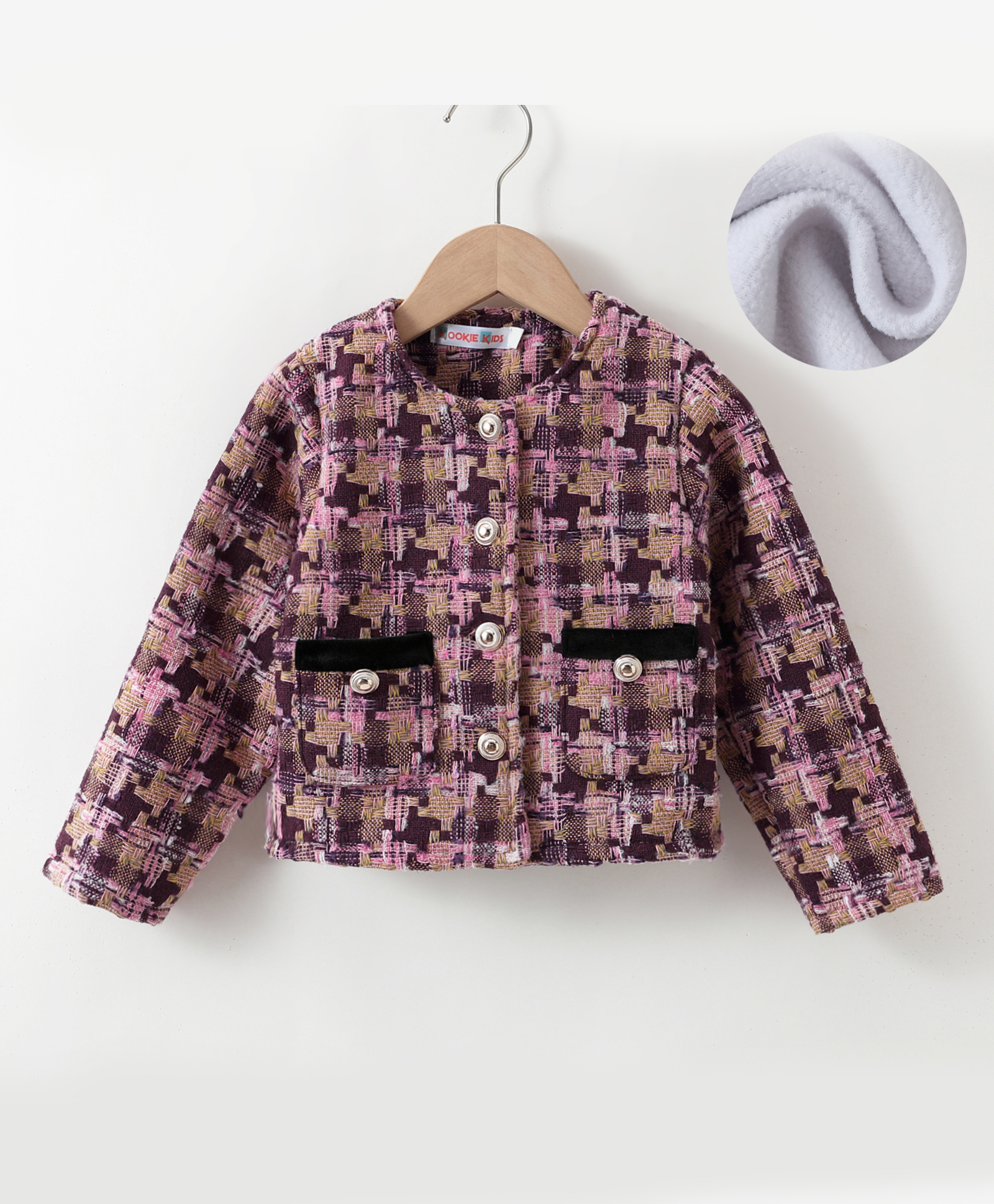 Kookie Kids Full Sleeves Checkered Jacket with Pocket Detailing - Pink-picture-11