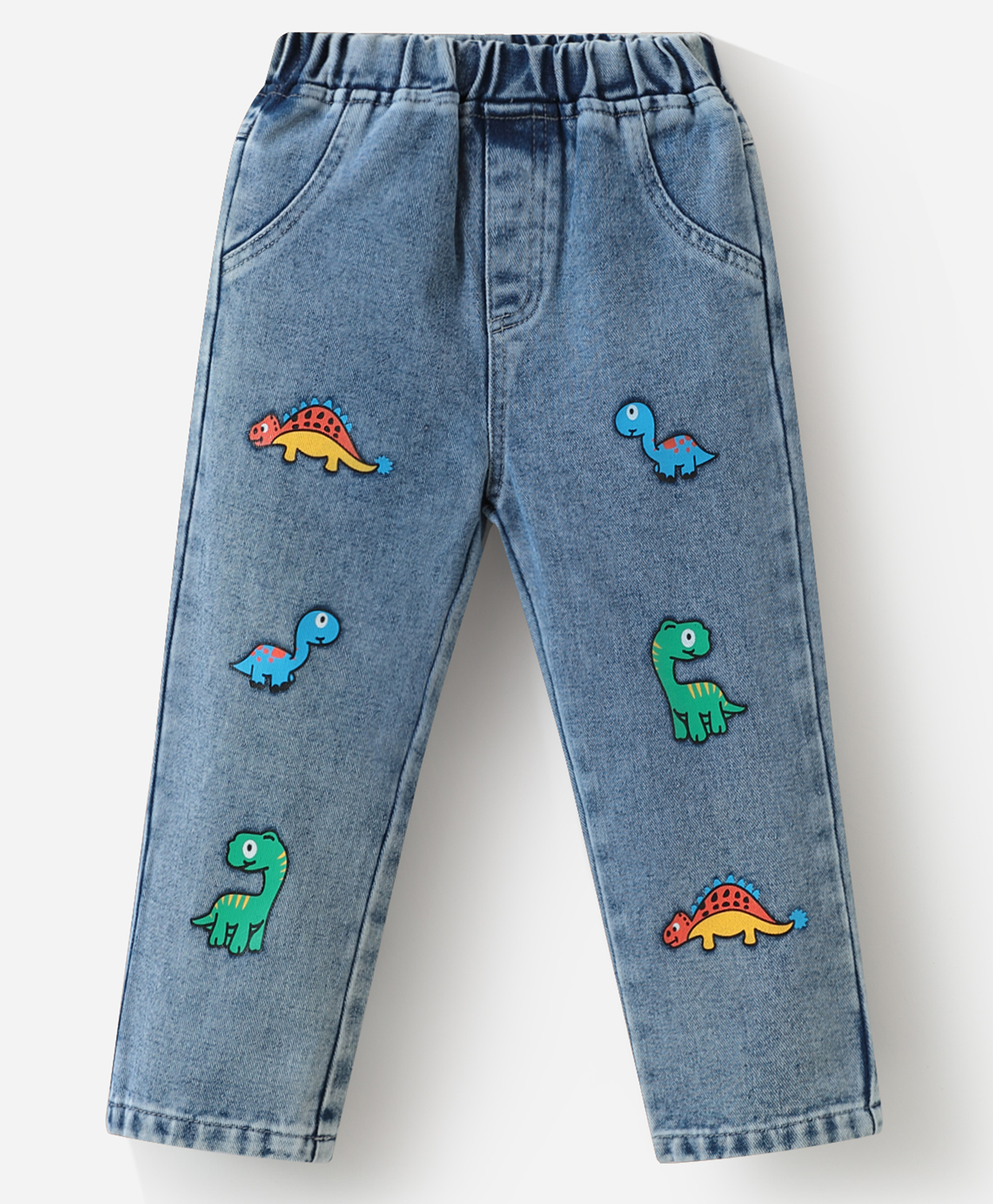 Kookie Kids Denim Full Length Washed Jeans With Dinosaurs Print - Blue-picture-28