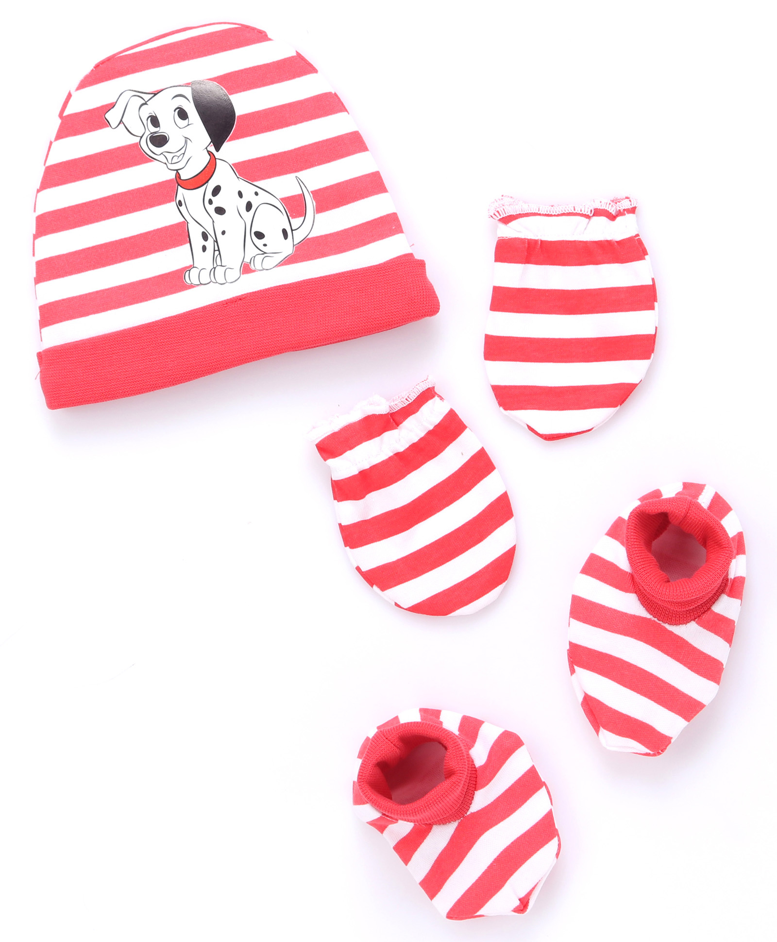Babyhug Disney Interlock Knit Cap Mittens & Booties With 101 Dalmatians Red & White - Diameter 12 cm-picture-12