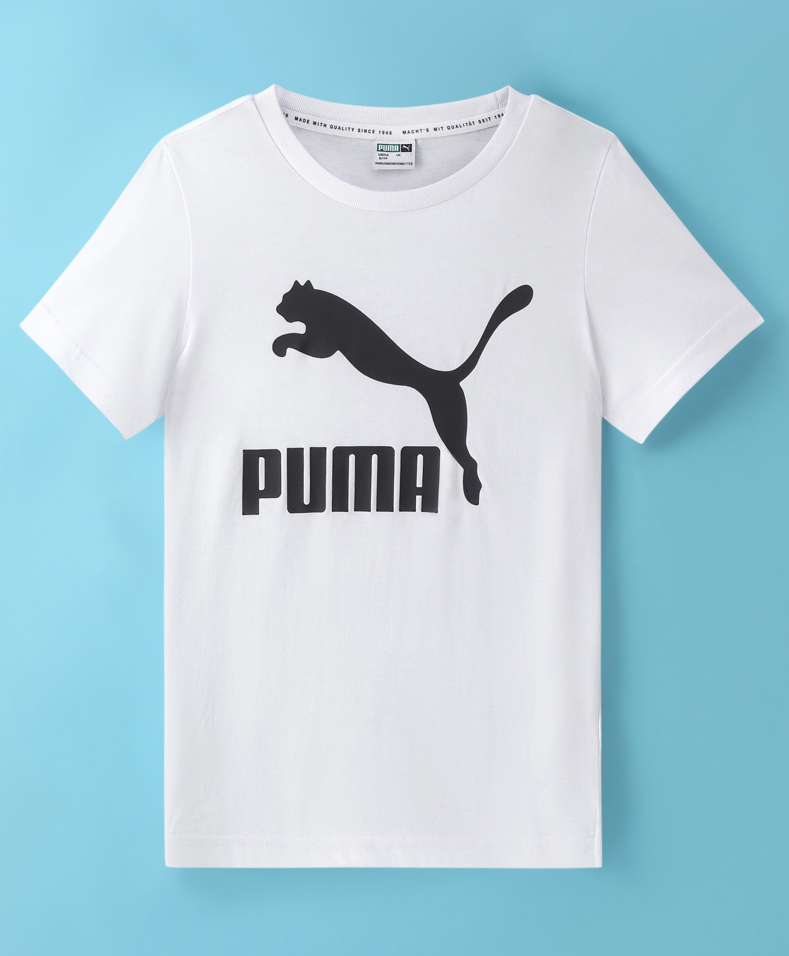 PUMA Cotton Knit Half Sleeves Solid T-Shirt with Logo Print - White-picture-28